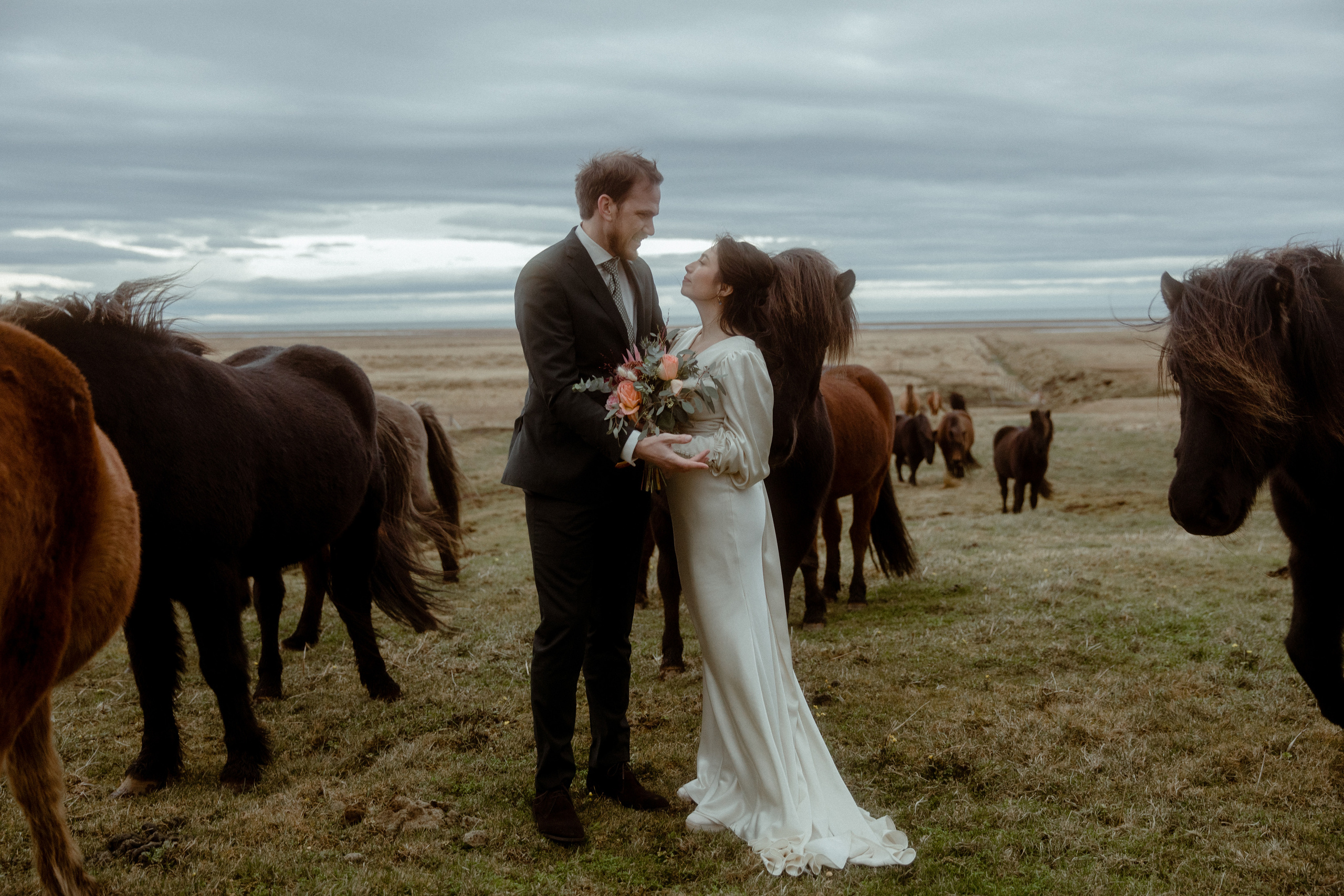 Elopement at Snaefellsnes Iceland | Wedding photos with Icelandic horses. Iceland elopement photographer & videographer