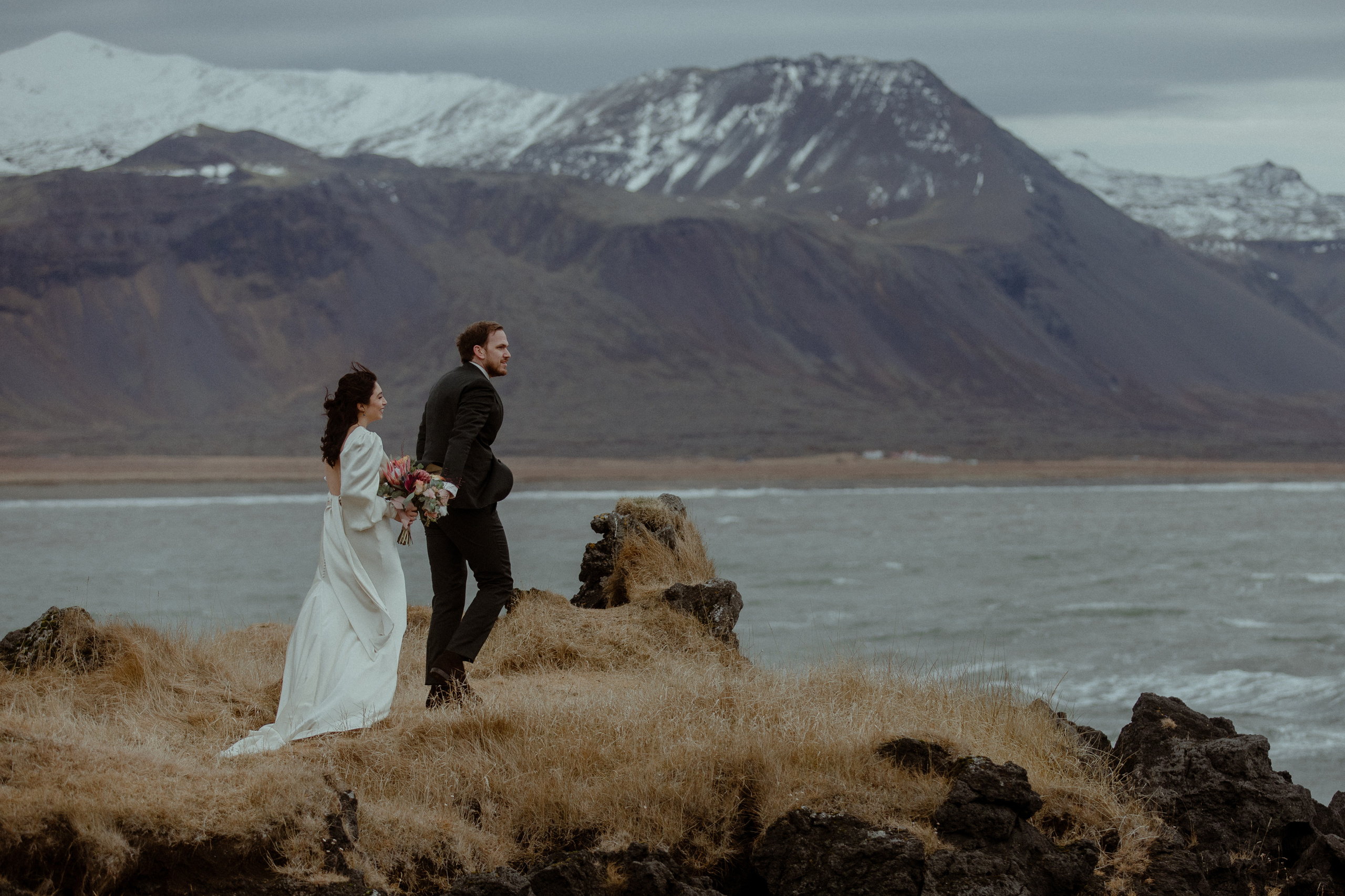 Elopement at Snaefellsnes Iceland | Wedding photos with Icelandic horses. Iceland elopement photographer & videographer