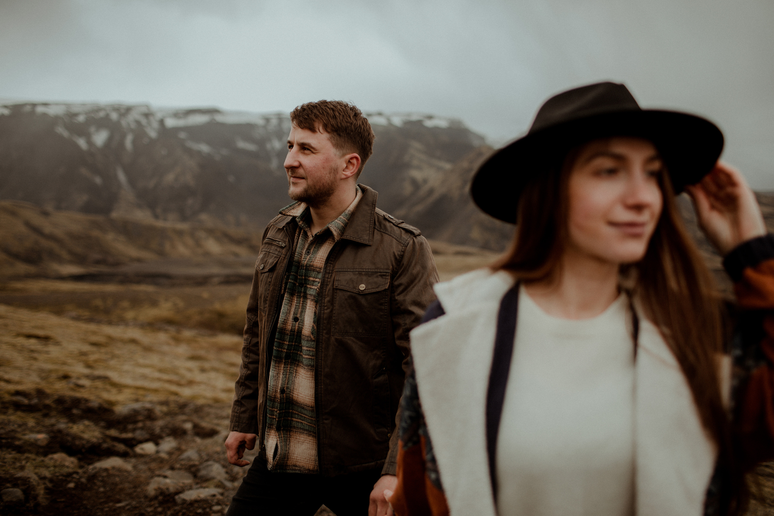 Hiking photoshoot in highlands of Iceland. Iceland elopement photographer & videographer