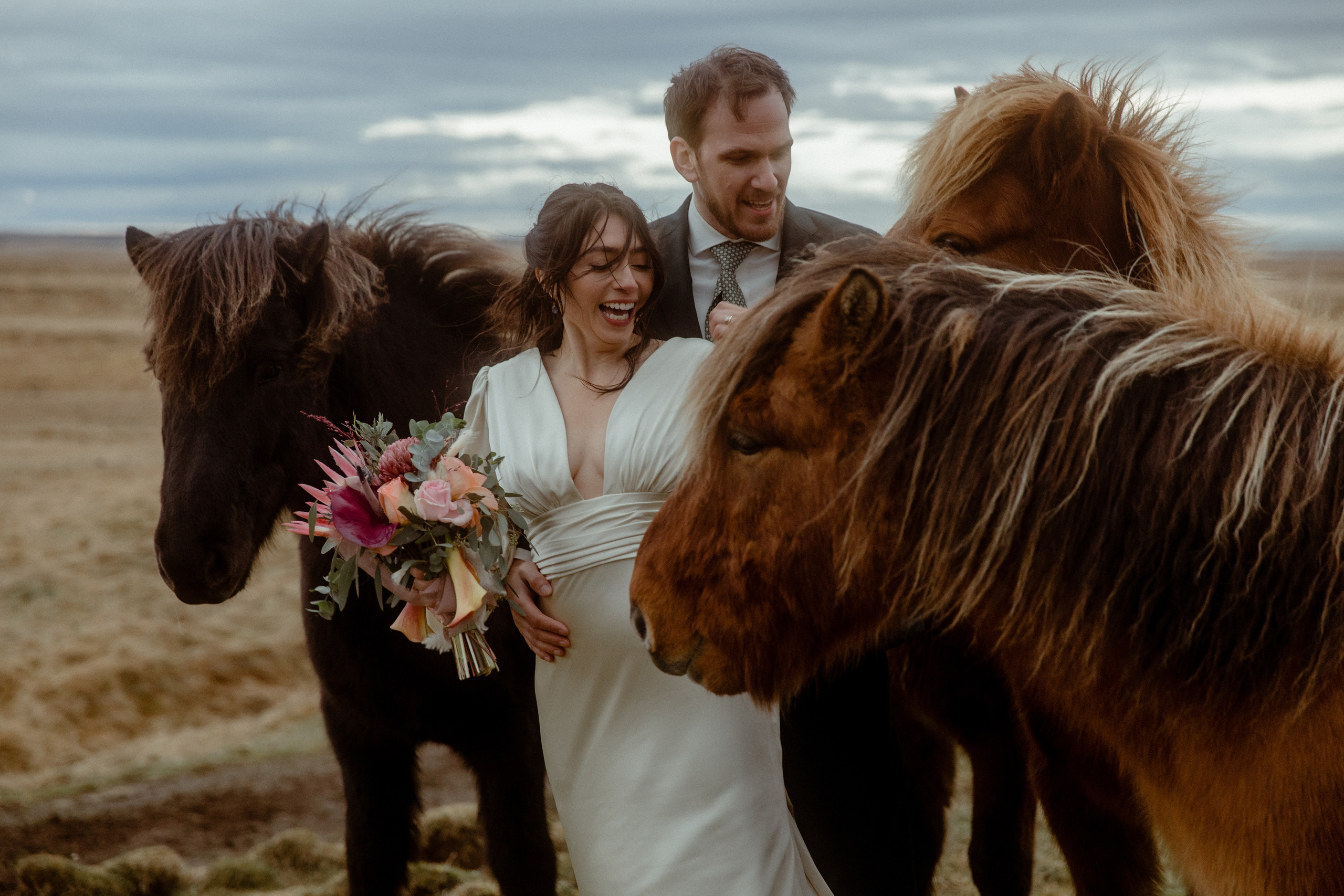 Elopement at Snaefellsnes Iceland | Wedding photos with Icelandic horses. Iceland elopement photographer & videographer