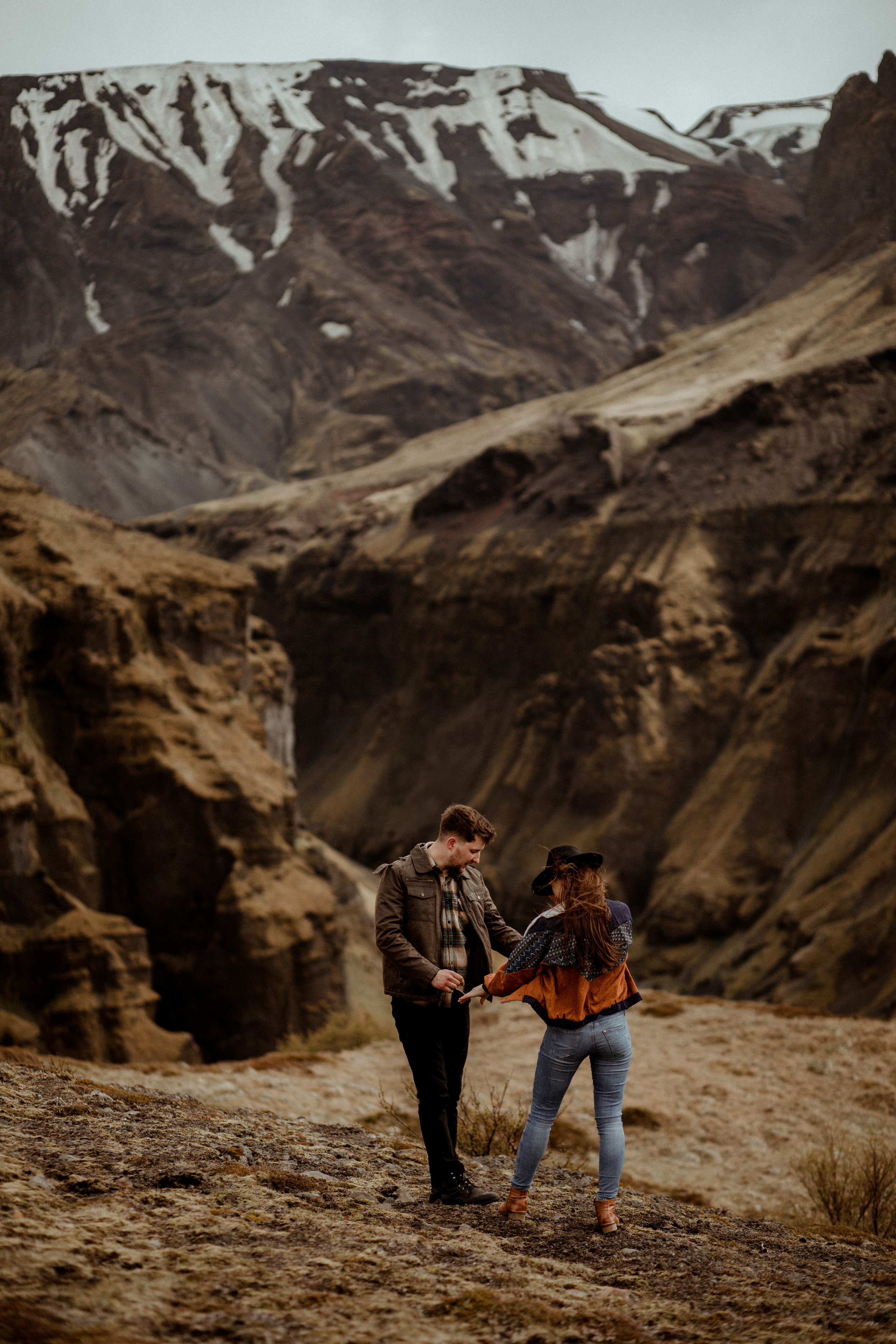Hiking photoshoot in highlands of Iceland. Iceland elopement photographer & videographer