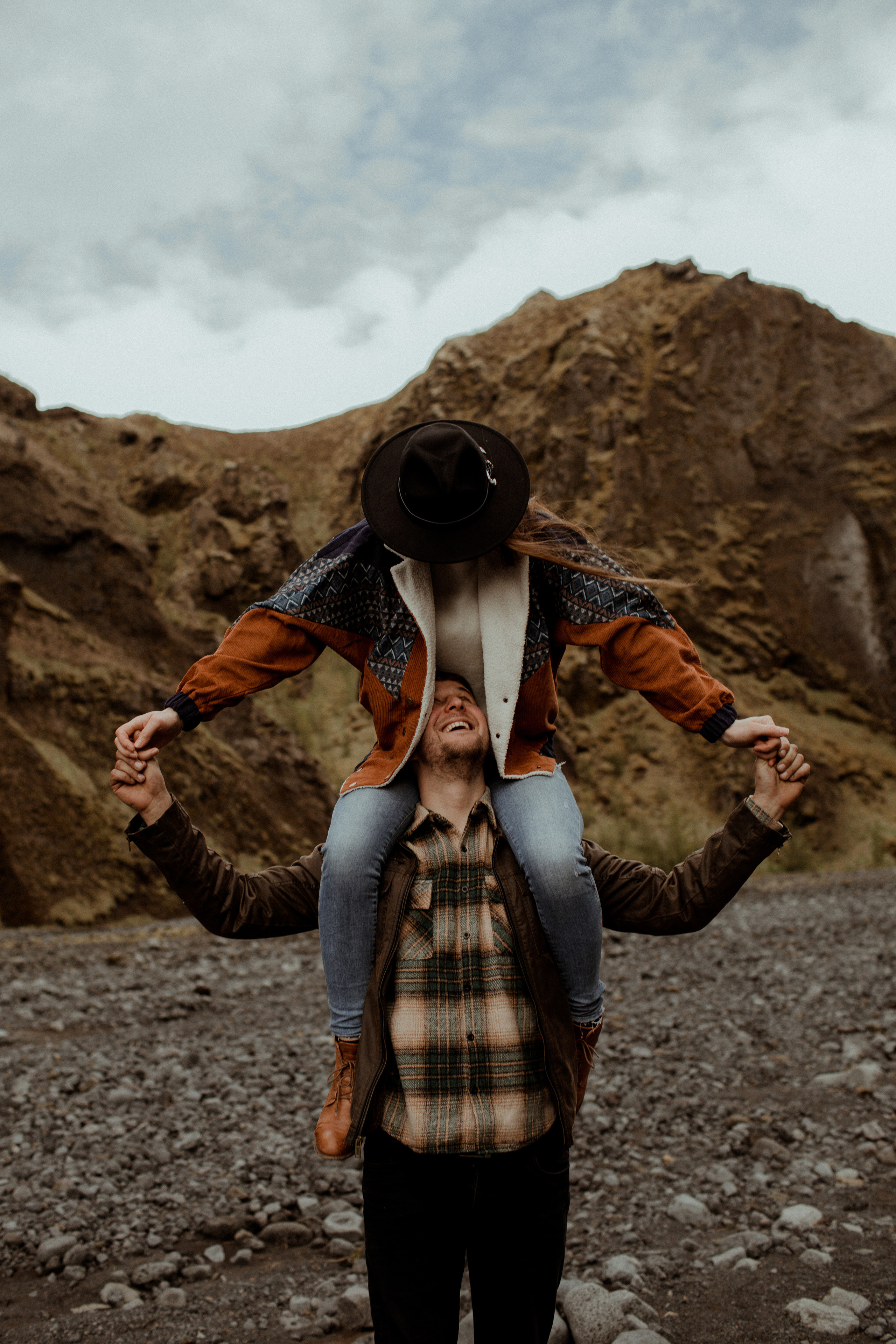 Hiking photoshoot in highlands of Iceland. Iceland elopement photographer & videographer