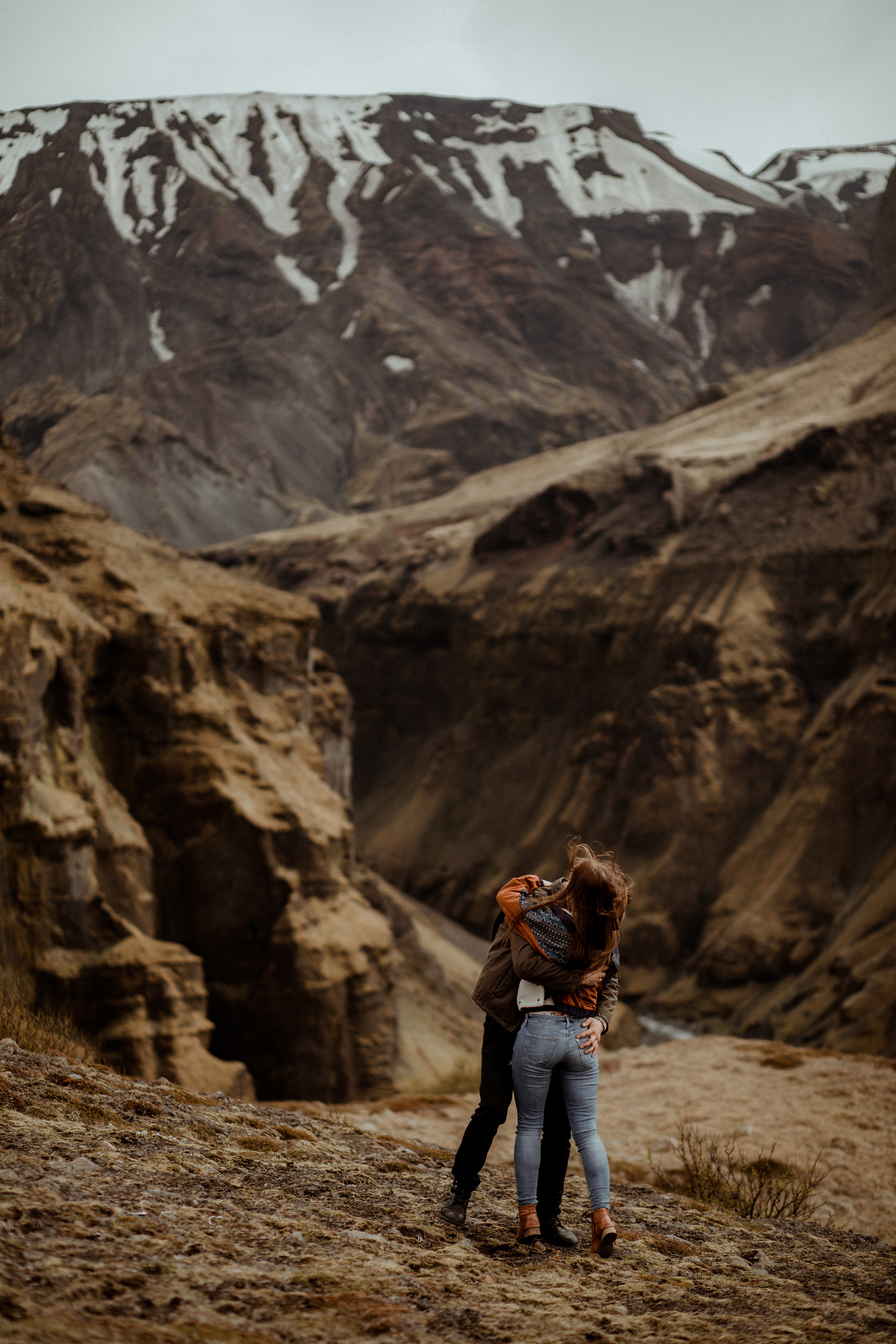 Hiking photoshoot in highlands of Iceland. Iceland elopement photographer & videographer