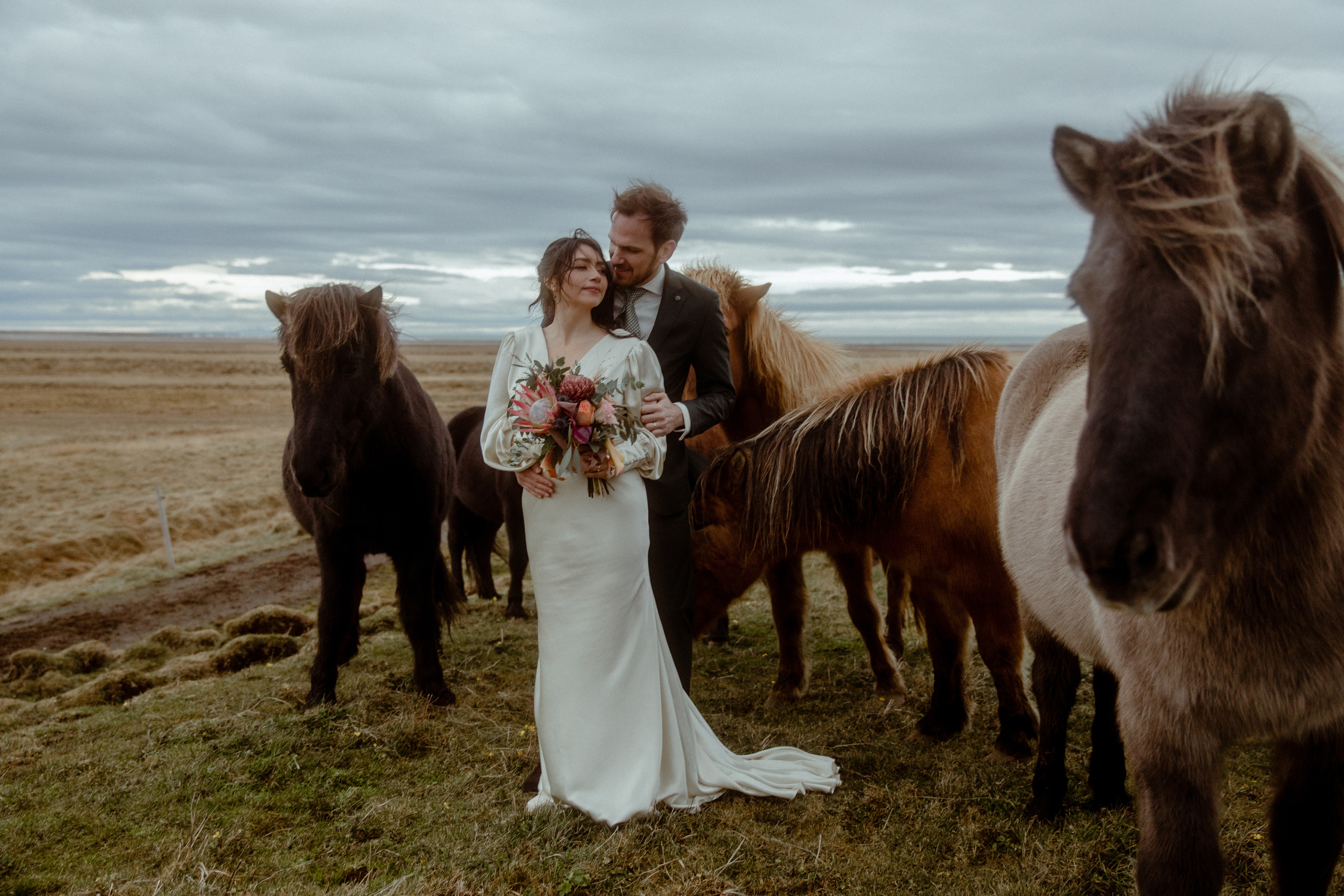 Elopement at Snaefellsnes Iceland | Wedding photos with Icelandic horses. Iceland elopement photographer & videographer