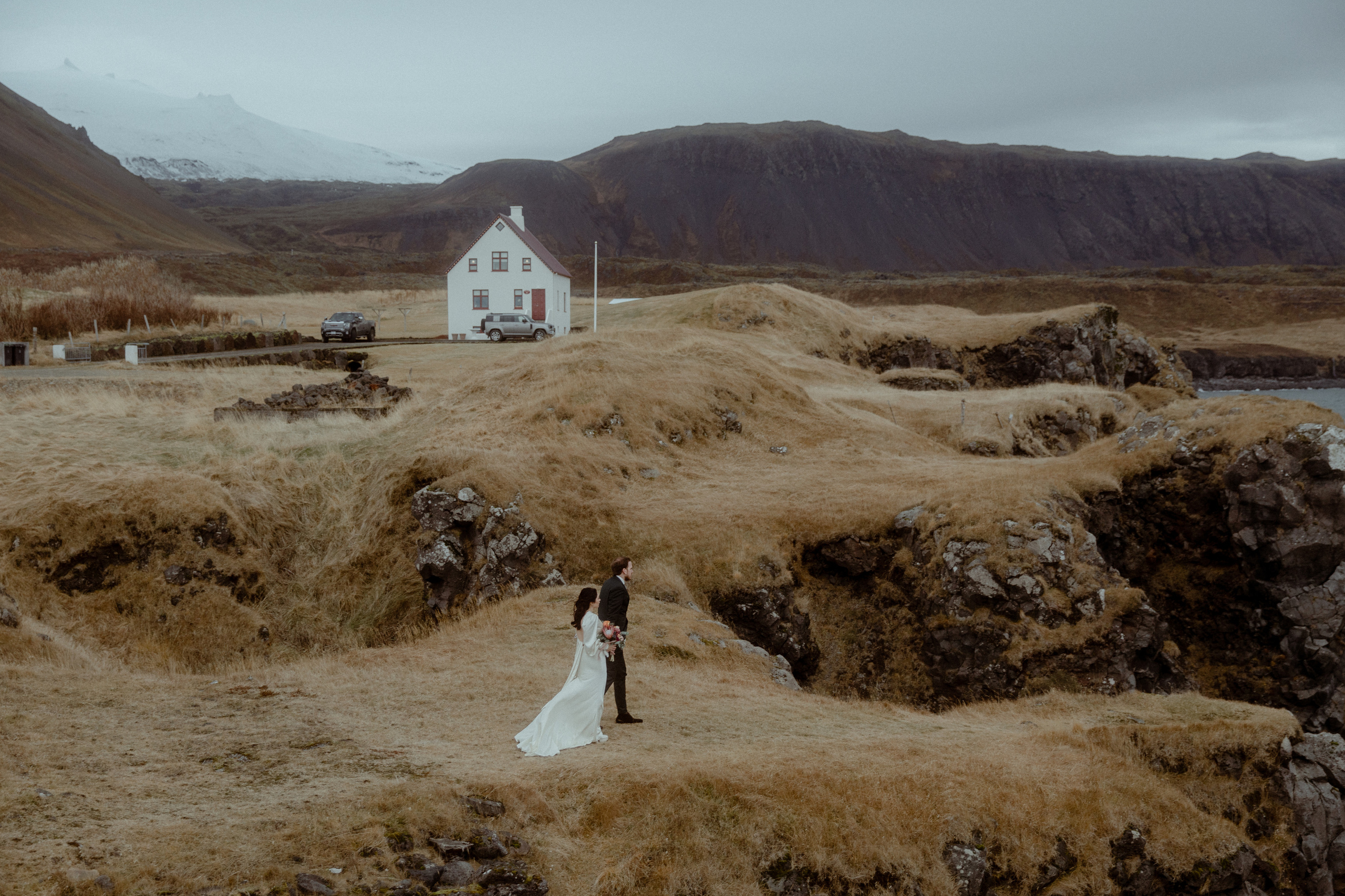 Elopement at Snaefellsnes Iceland | Wedding photos with Icelandic horses. Iceland elopement photographer & videographer