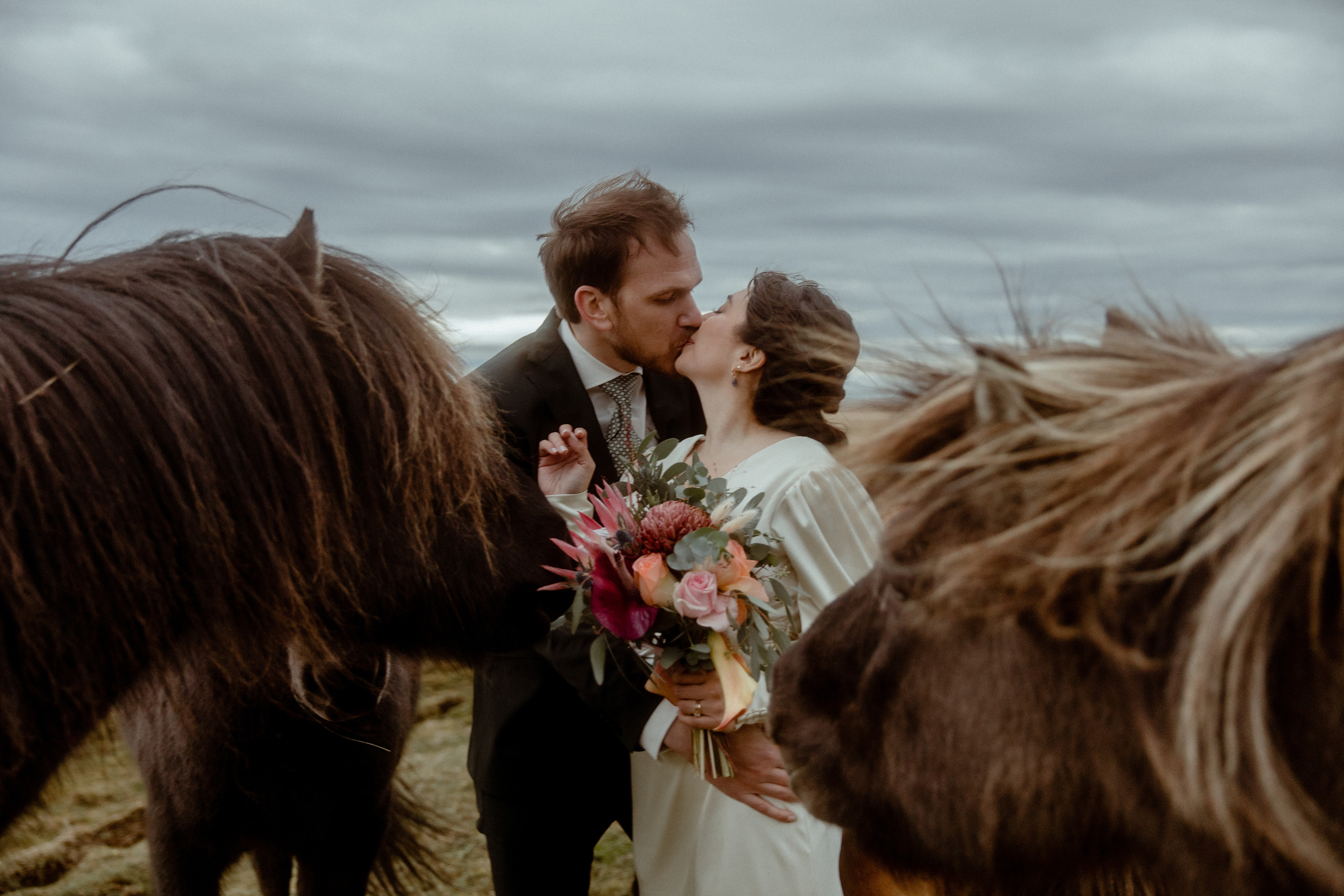 Elopement at Snaefellsnes Iceland | Wedding photos with Icelandic horses. Iceland elopement photographer & videographer