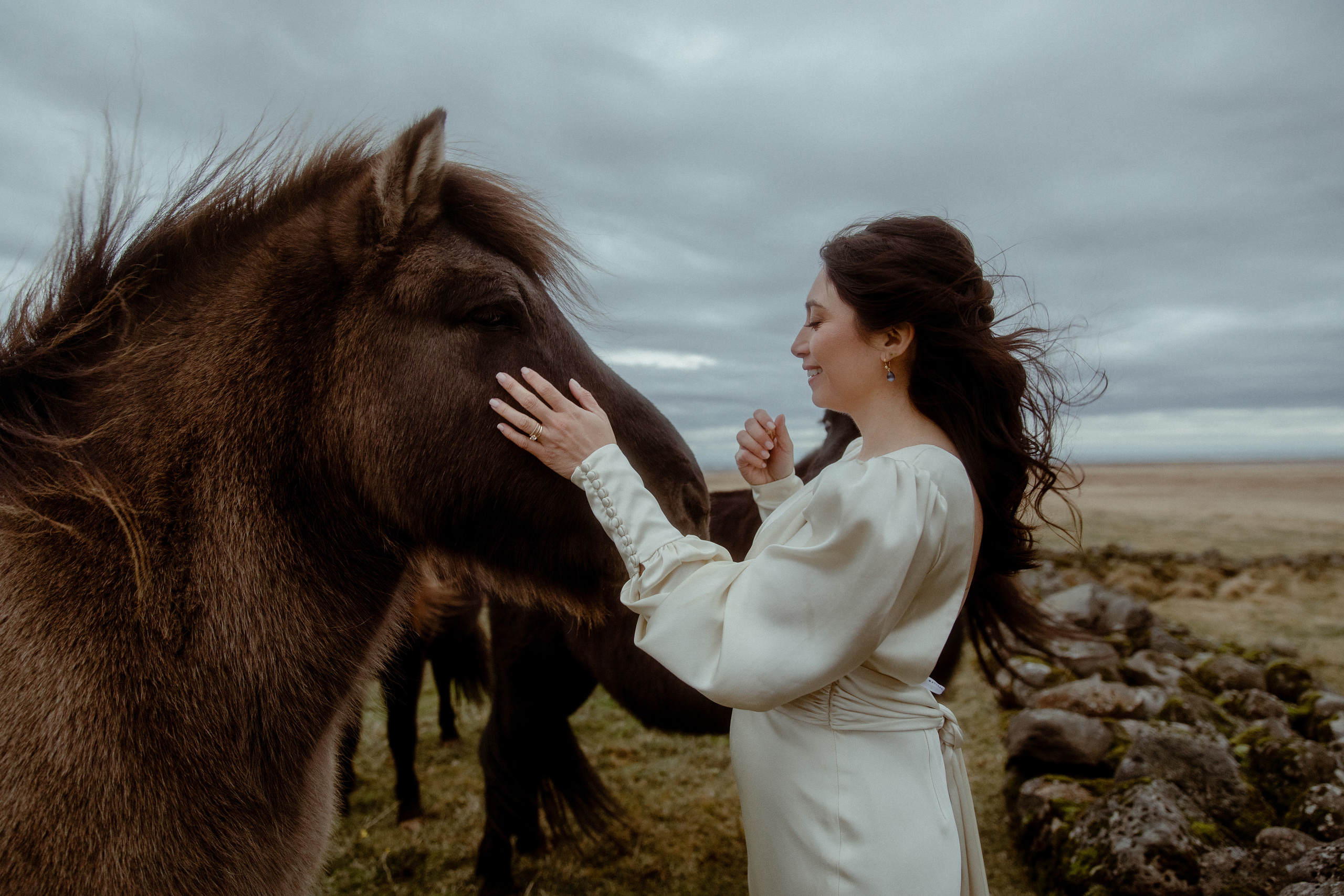 Elopement at Snaefellsnes Iceland | Wedding photos with Icelandic horses. Iceland elopement photographer & videographer