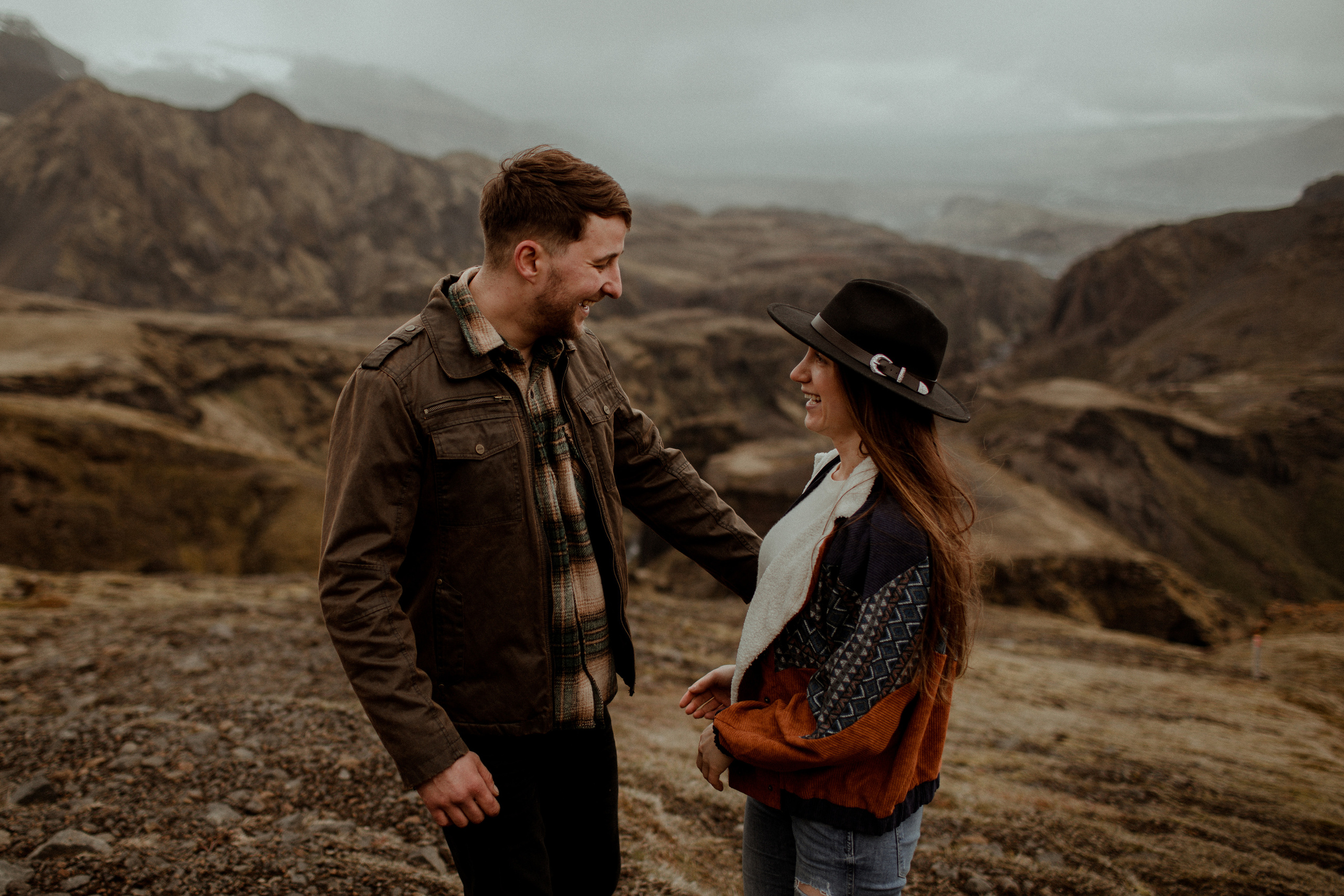 Hiking photoshoot in highlands of Iceland. Iceland elopement photographer & videographer