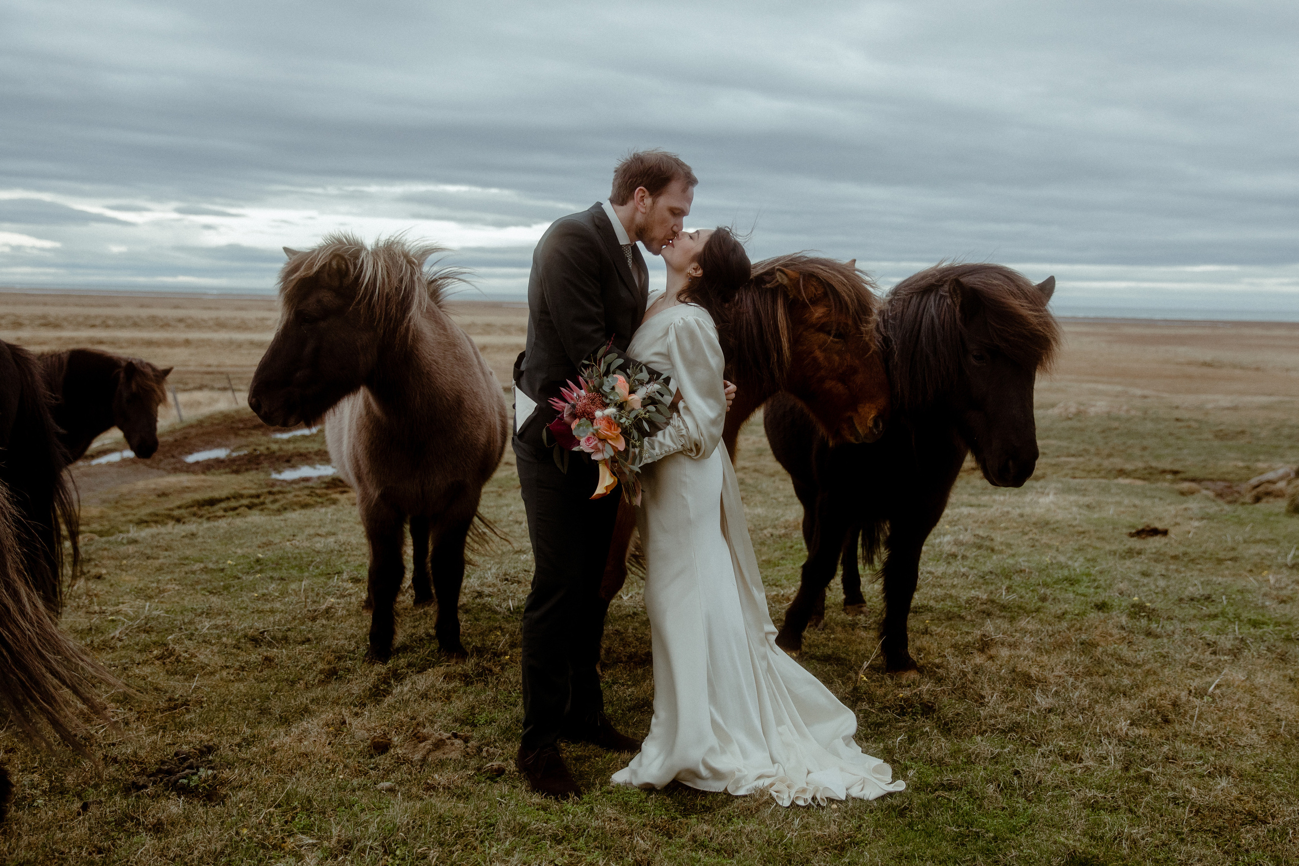 Elopement at Snaefellsnes Iceland | Wedding photos with Icelandic horses. Iceland elopement photographer & videographer