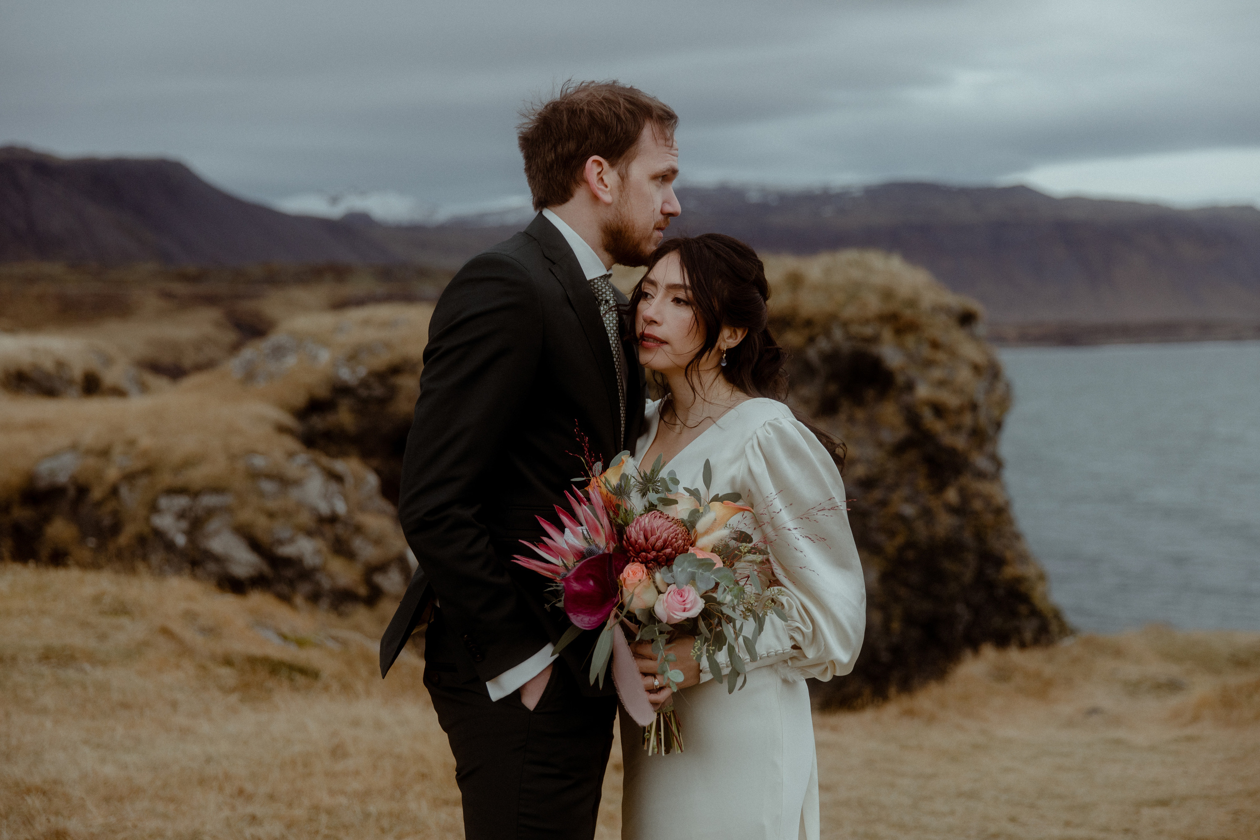 Elopement at Snaefellsnes Iceland | Wedding photos with Icelandic horses. Iceland elopement photographer & videographer