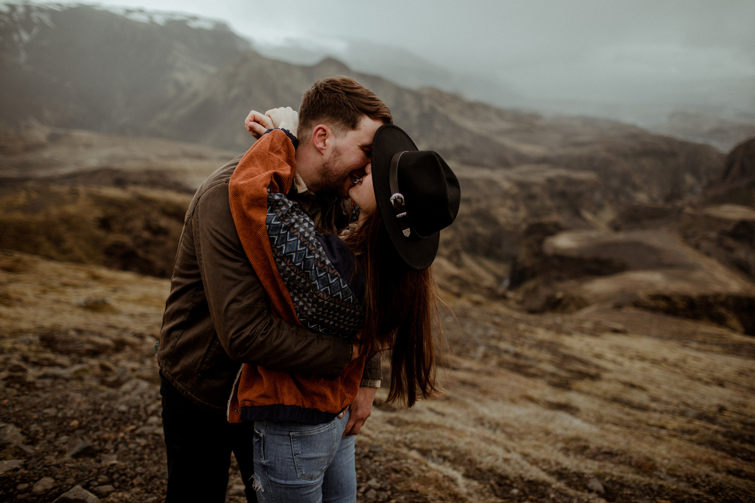 Hiking photoshoot in highlands of Iceland. Iceland elopement photographer & videographer