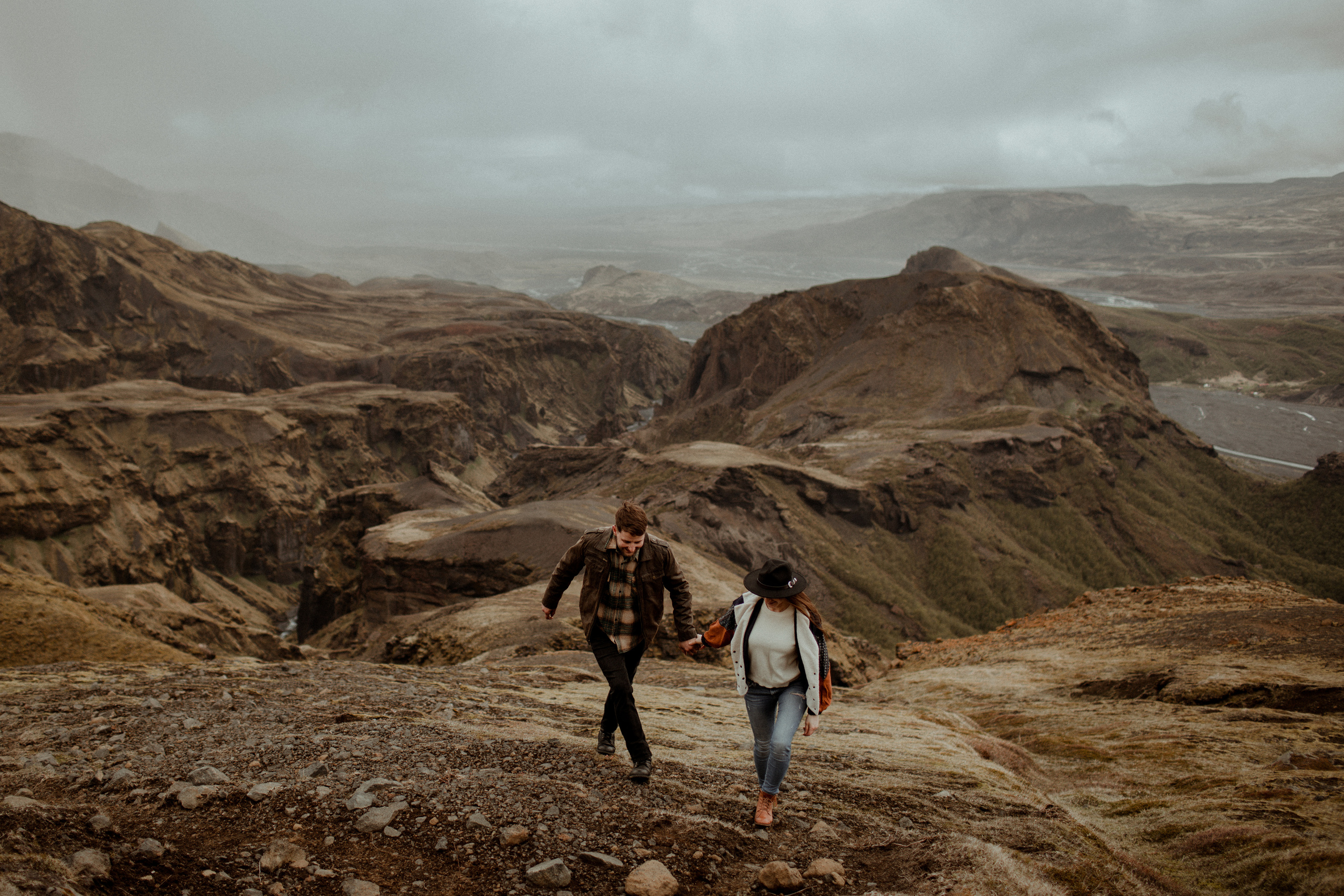 Hiking photoshoot in highlands of Iceland. Iceland elopement photographer & videographer