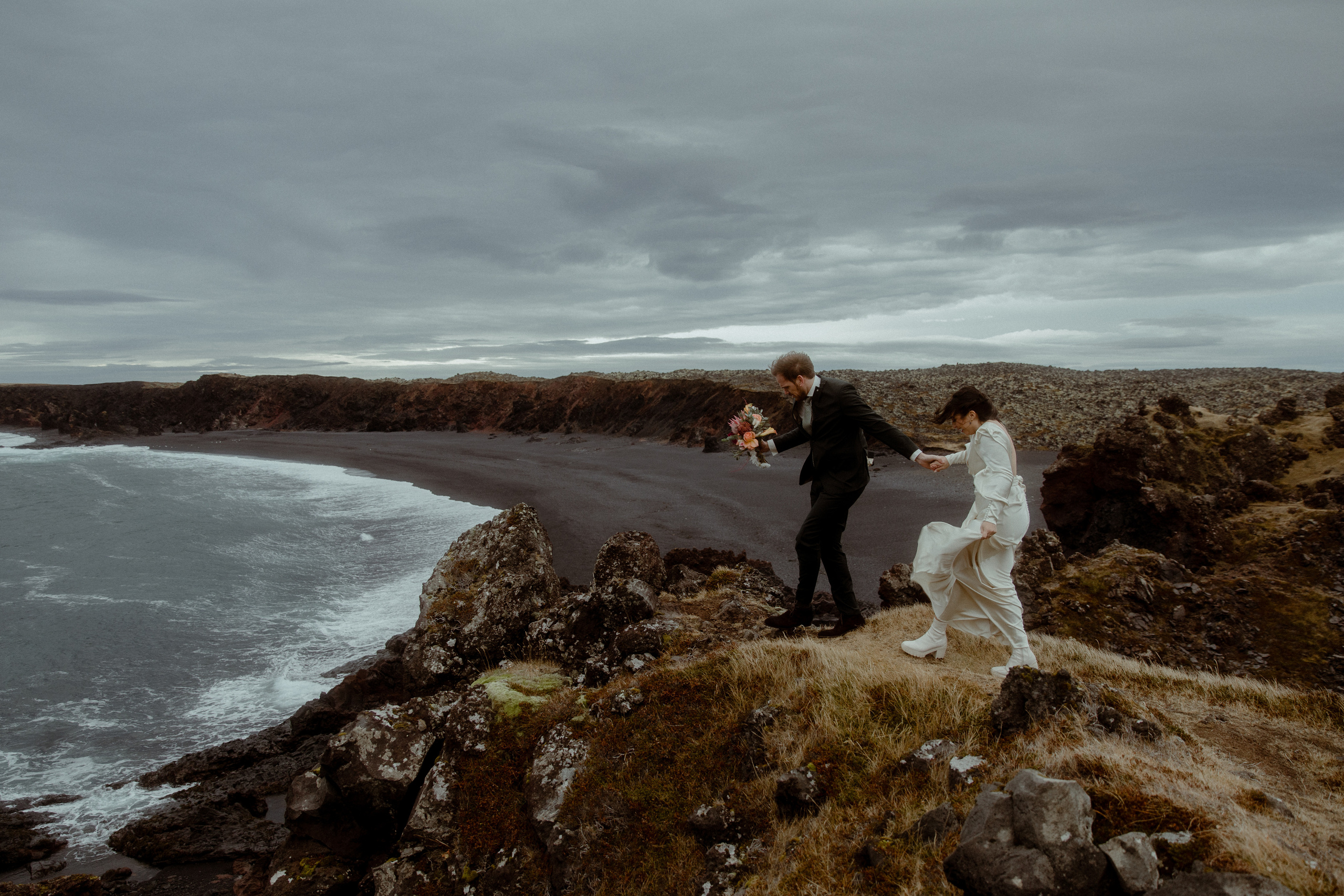 Elopement at Snaefellsnes Iceland | Wedding photos with Icelandic horses. Iceland elopement photographer & videographer