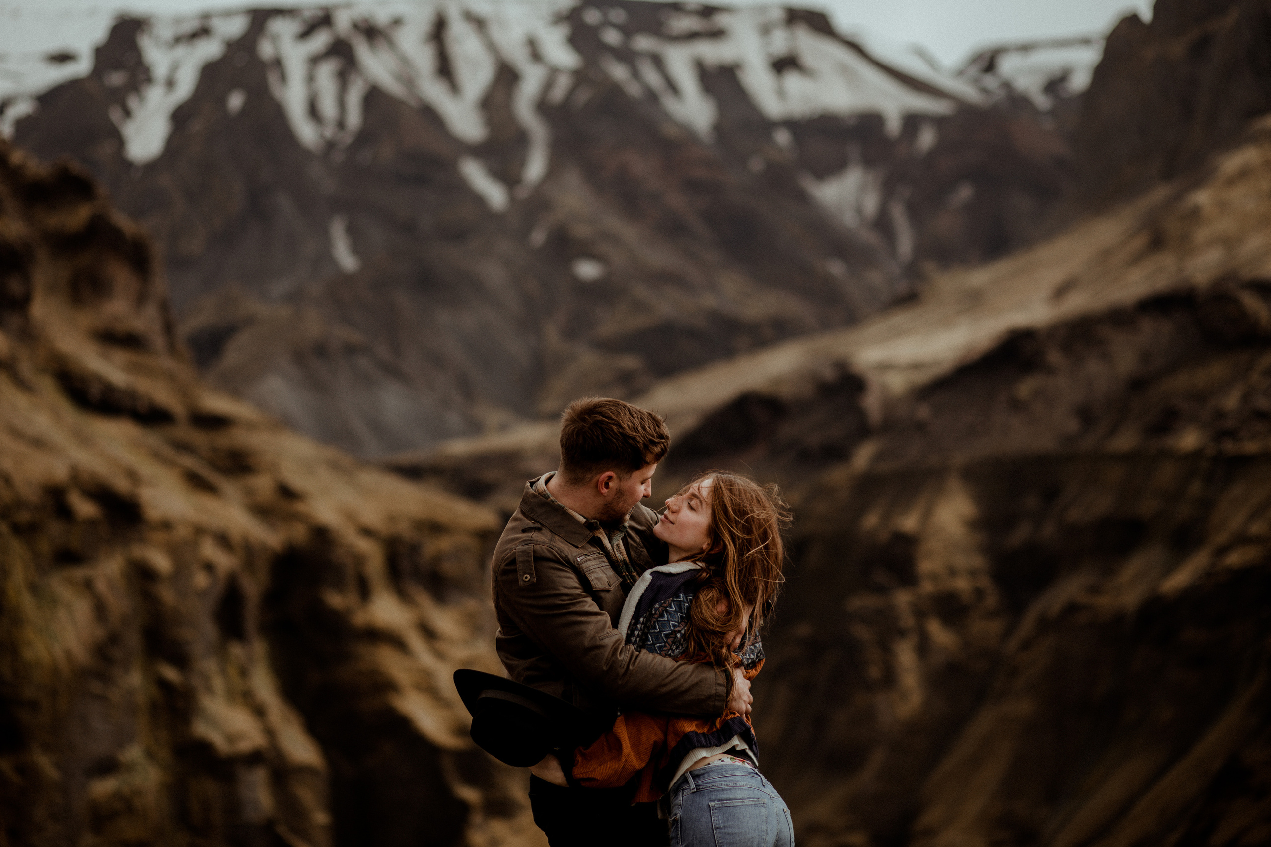 Hiking photoshoot in highlands of Iceland. Iceland elopement photographer & videographer