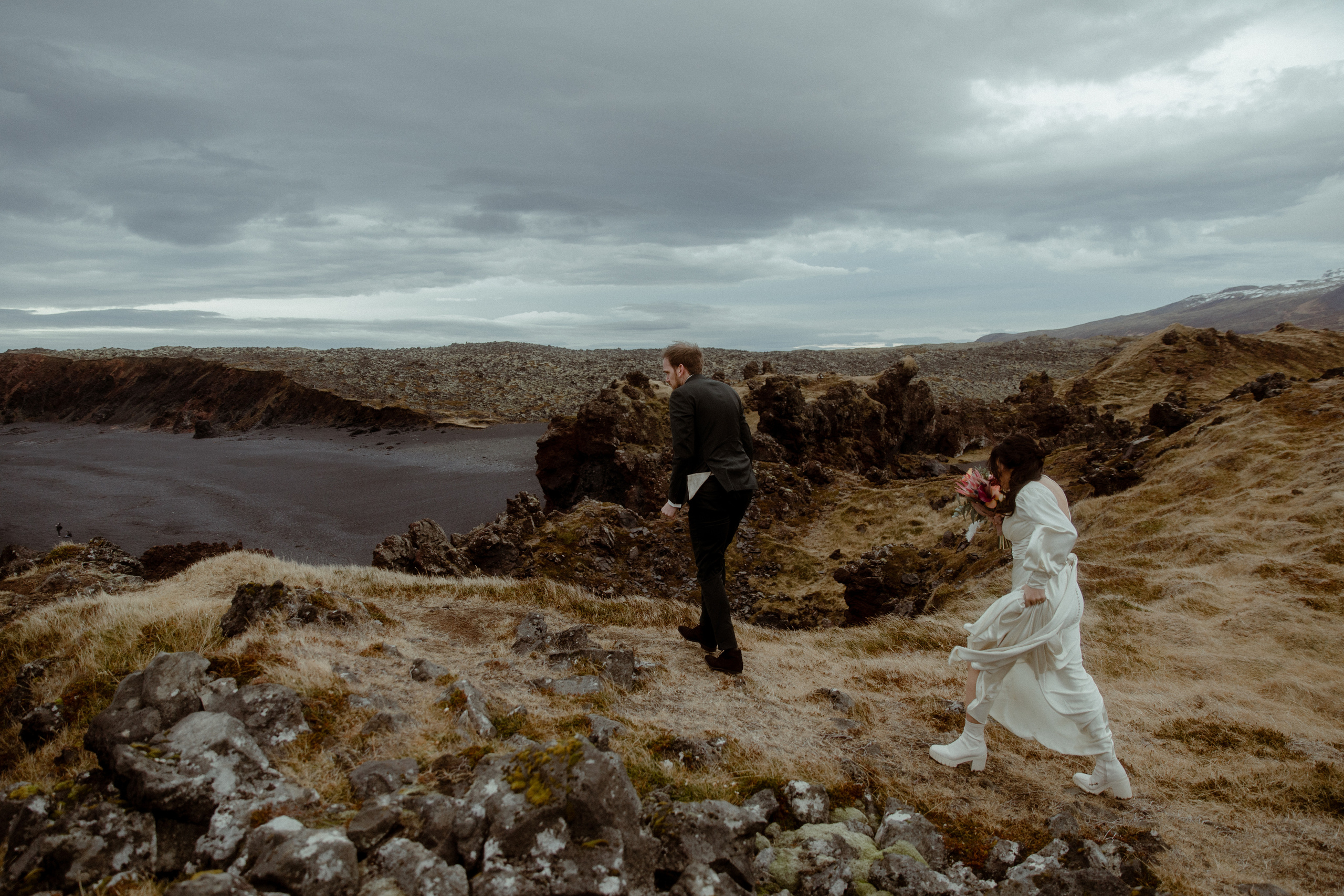 Elopement at Snaefellsnes Iceland | Wedding photos with Icelandic horses. Iceland elopement photographer & videographer