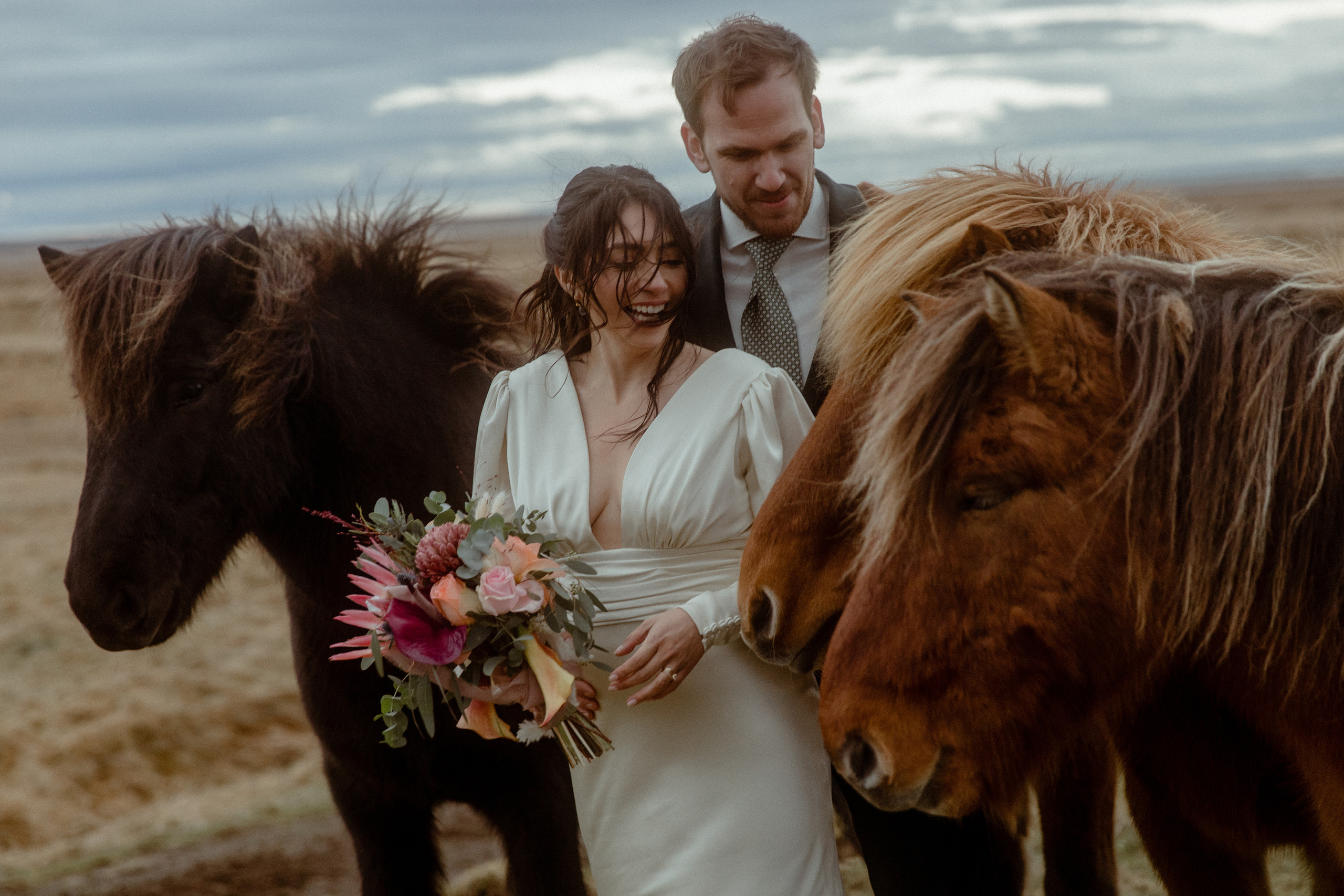 Elopement at Snaefellsnes Iceland | Wedding photos with Icelandic horses. Iceland elopement photographer & videographer