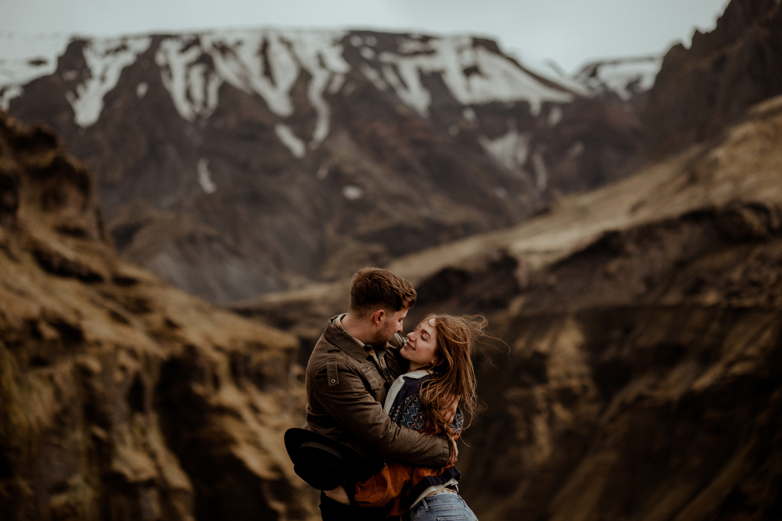 Hiking photoshoot in highlands of Iceland. Iceland elopement photographer & videographer