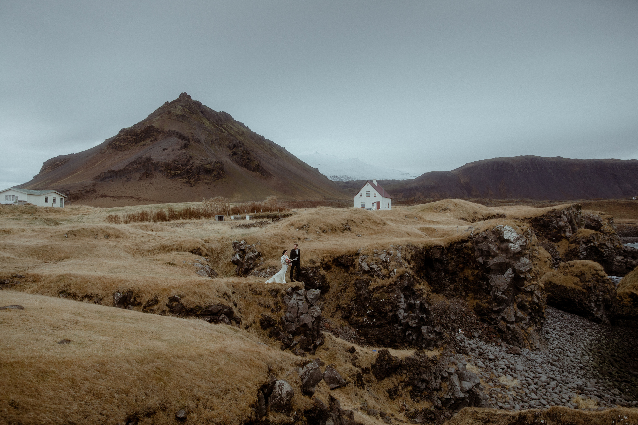 Elopement at Snaefellsnes Iceland | Wedding photos with Icelandic horses. Iceland elopement photographer & videographer