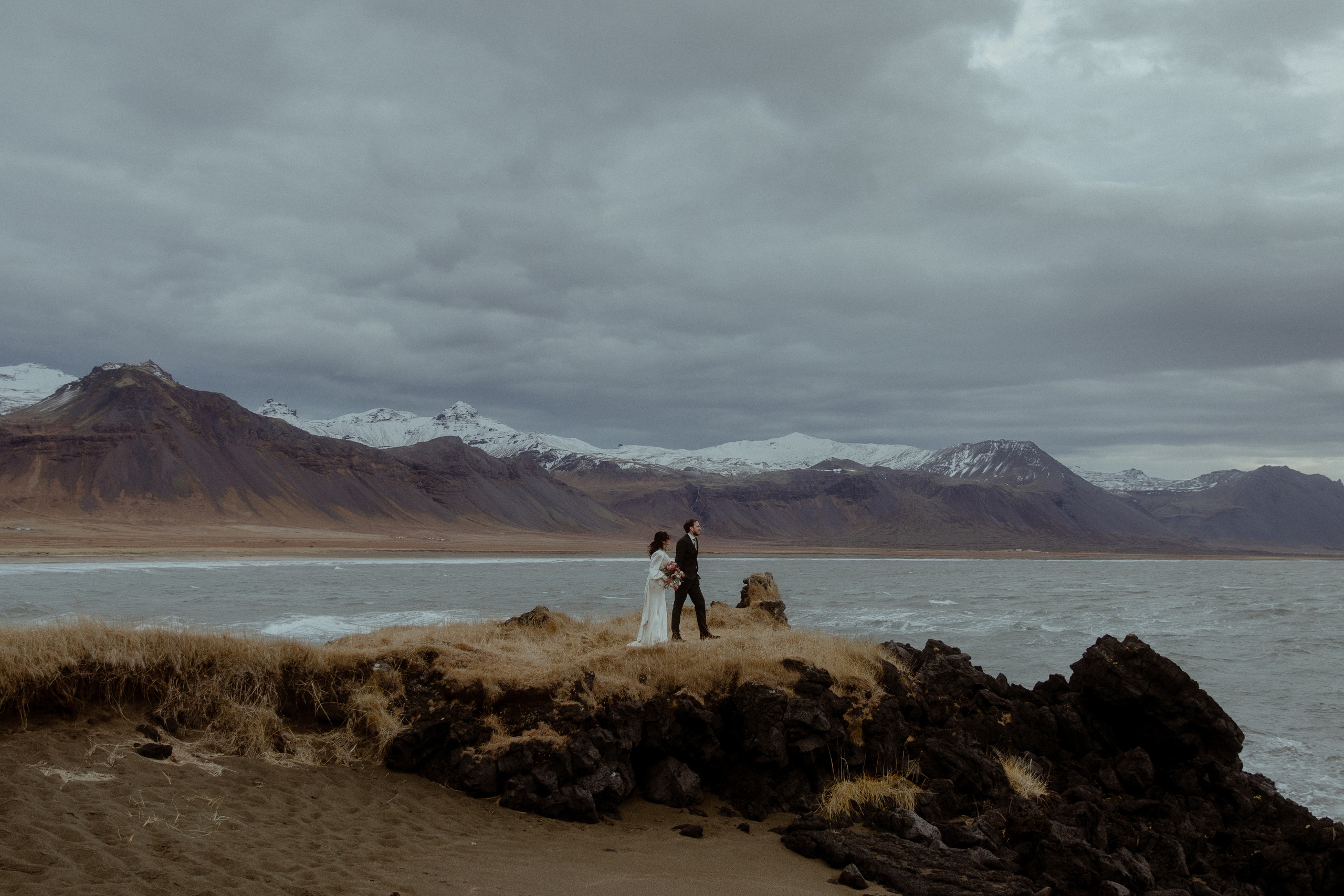 Elopement at Snaefellsnes Iceland | Wedding photos with Icelandic horses. Iceland elopement photographer & videographer