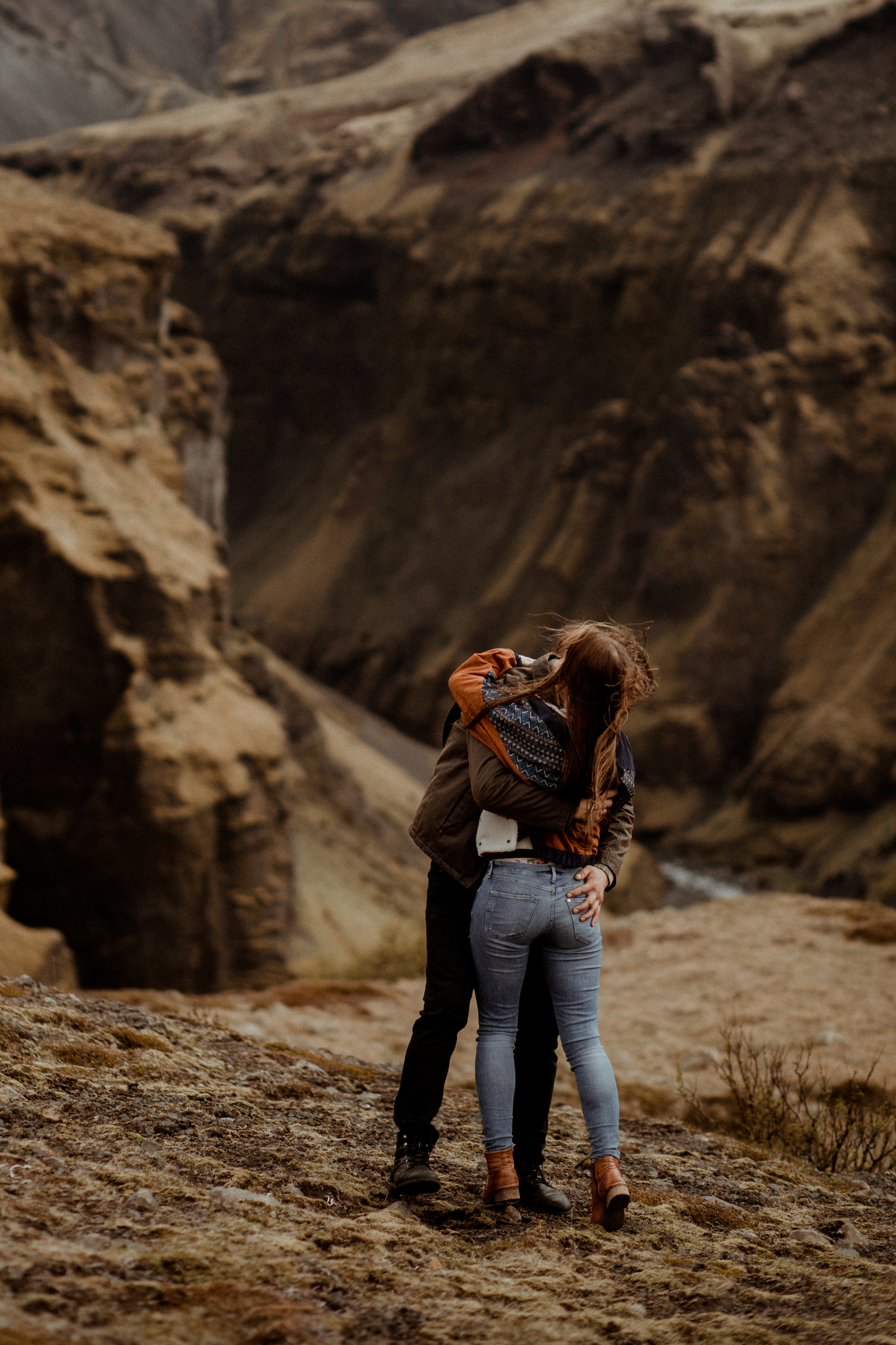 Hiking photoshoot in highlands of Iceland. Iceland elopement photographer & videographer