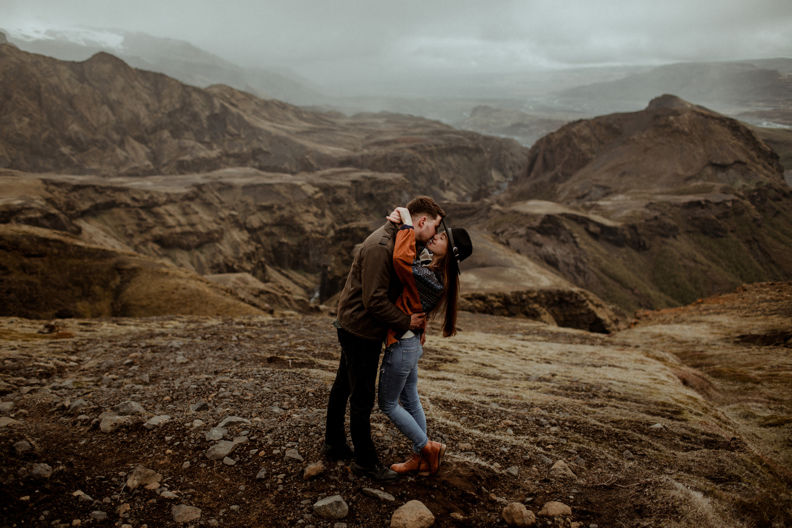 Hiking photoshoot in highlands of Iceland. Iceland elopement photographer & videographer