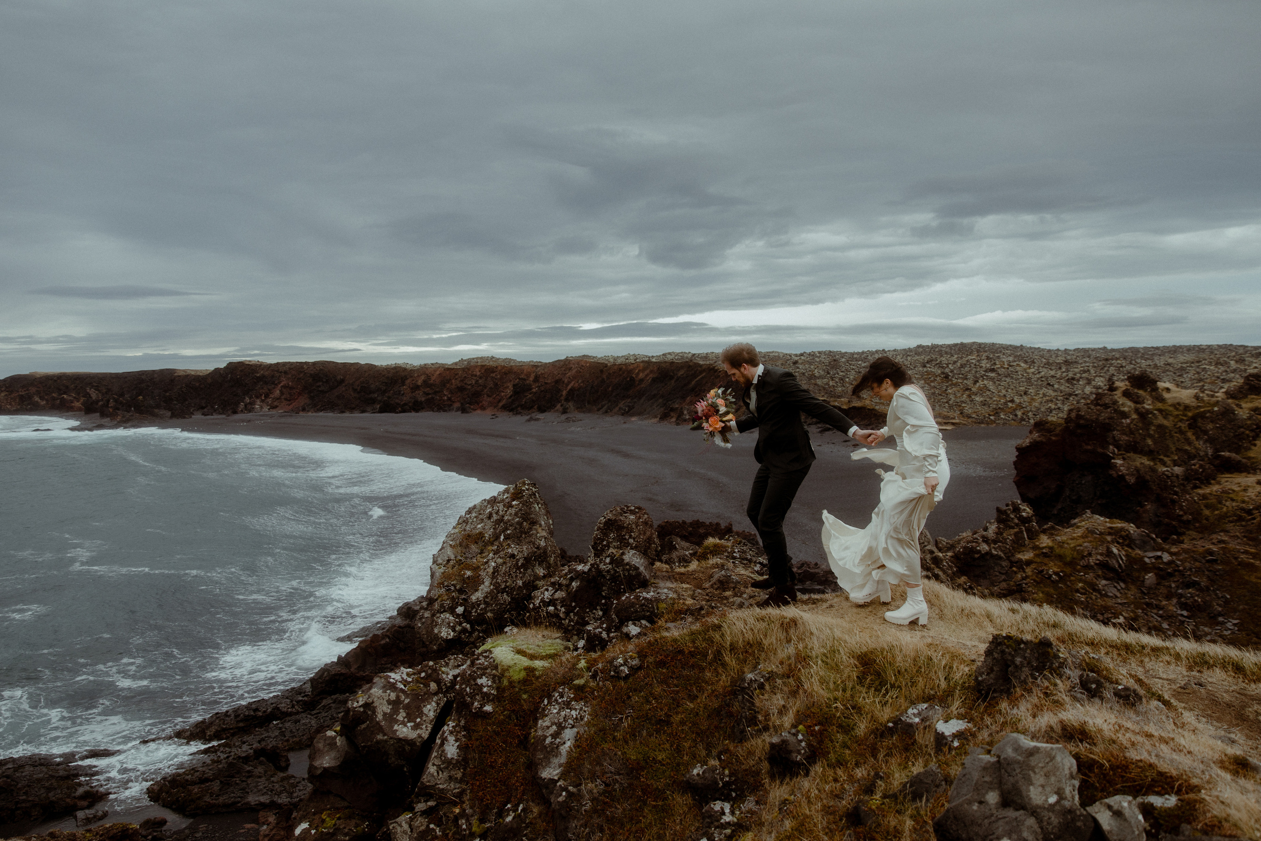 Elopement at Snaefellsnes Iceland | Wedding photos with Icelandic horses. Iceland elopement photographer & videographer