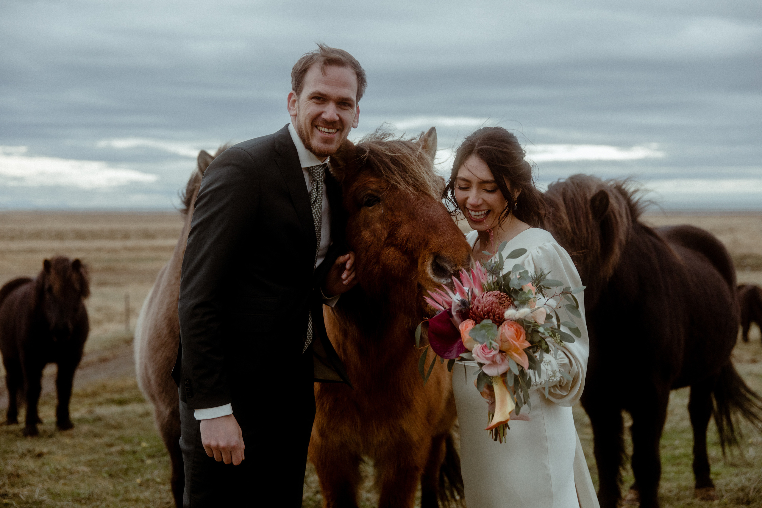 Elopement at Snaefellsnes Iceland | Wedding photos with Icelandic horses. Iceland elopement photographer & videographer
