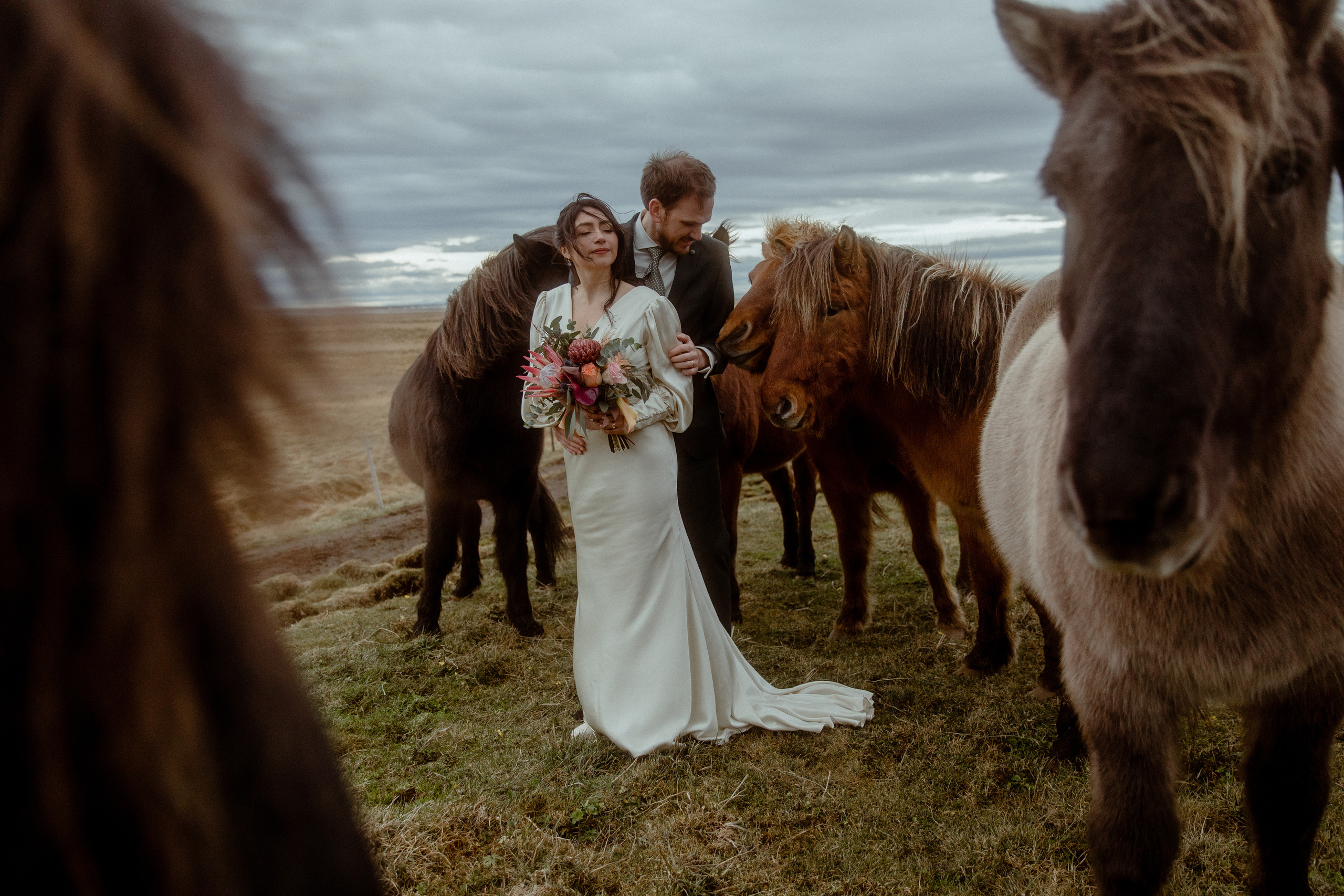 Elopement at Snaefellsnes Iceland | Wedding photos with Icelandic horses. Iceland elopement photographer & videographer