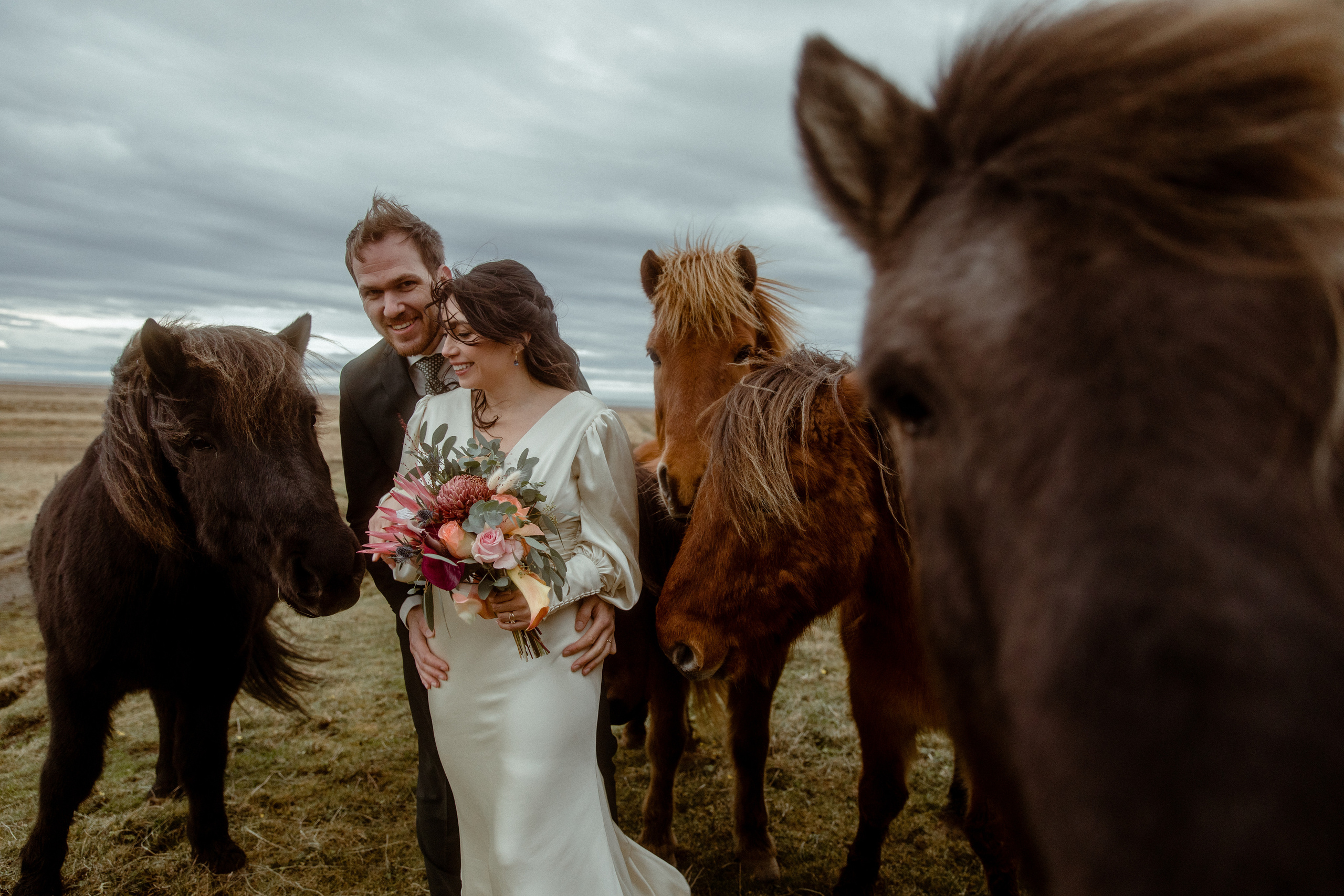 Elopement at Snaefellsnes Iceland | Wedding photos with Icelandic horses. Iceland elopement photographer & videographer
