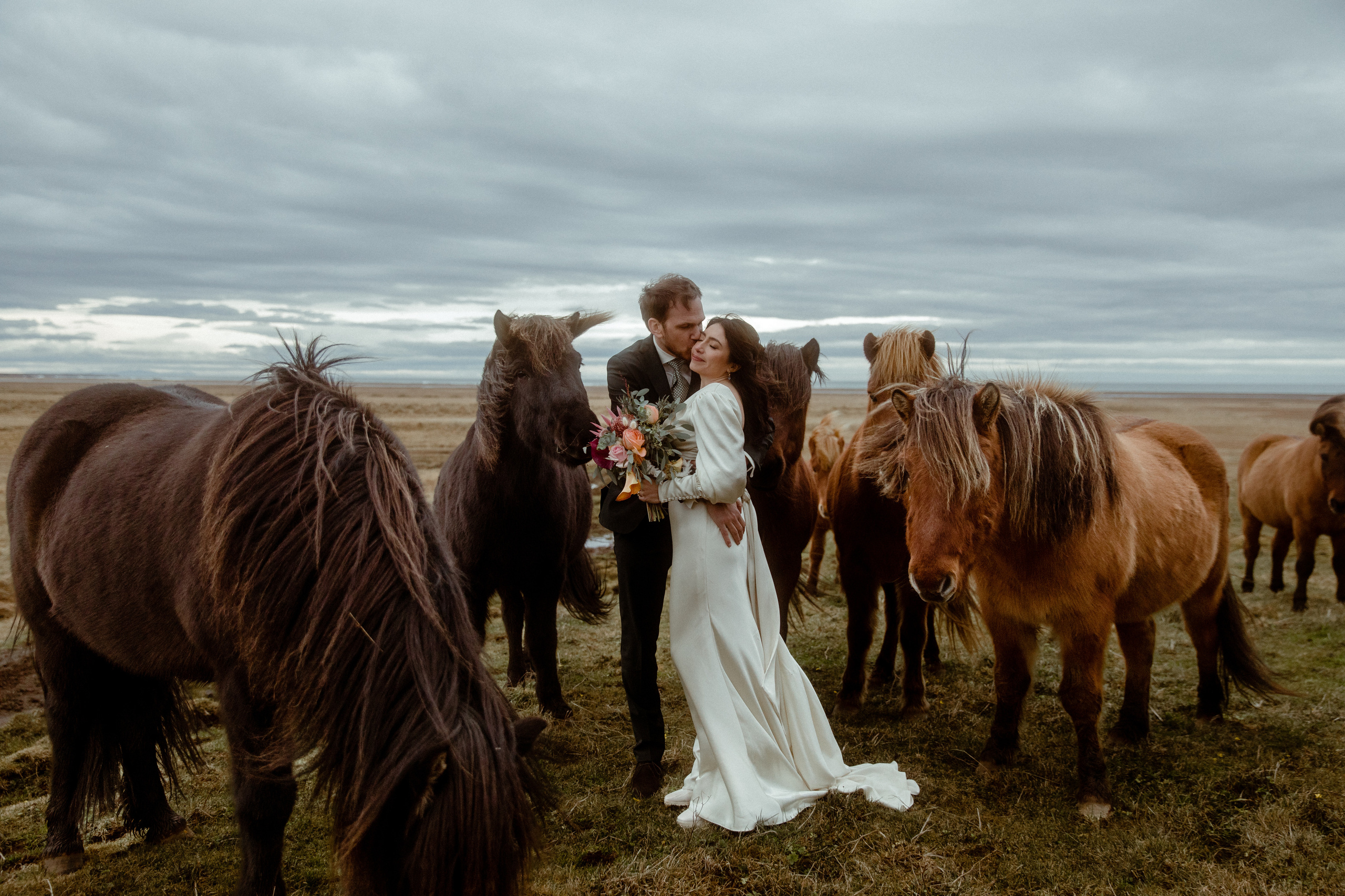 Elopement at Snaefellsnes Iceland | Wedding photos with Icelandic horses. Iceland elopement photographer & videographer