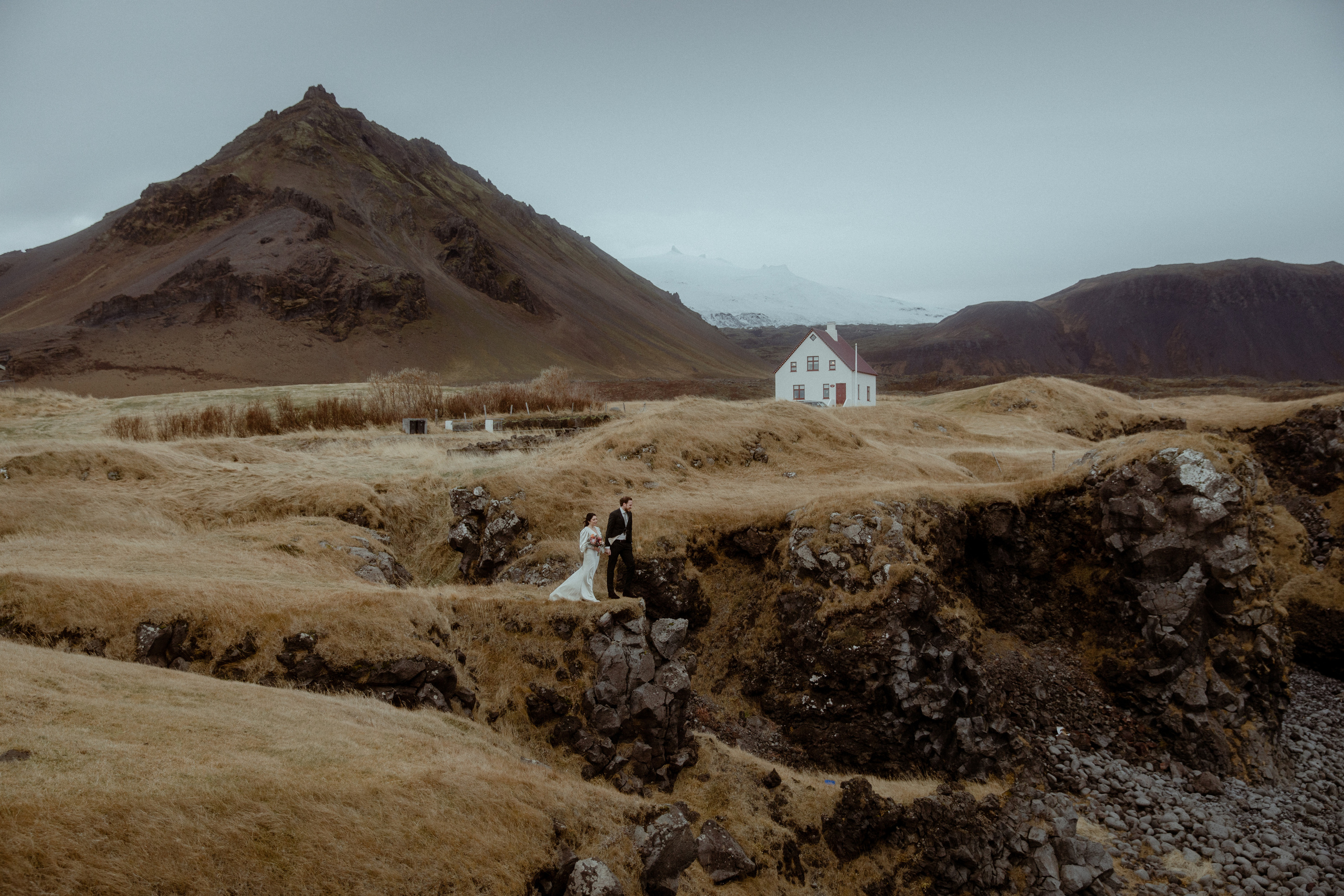 Elopement at Snaefellsnes Iceland | Wedding photos with Icelandic horses. Iceland elopement photographer & videographer