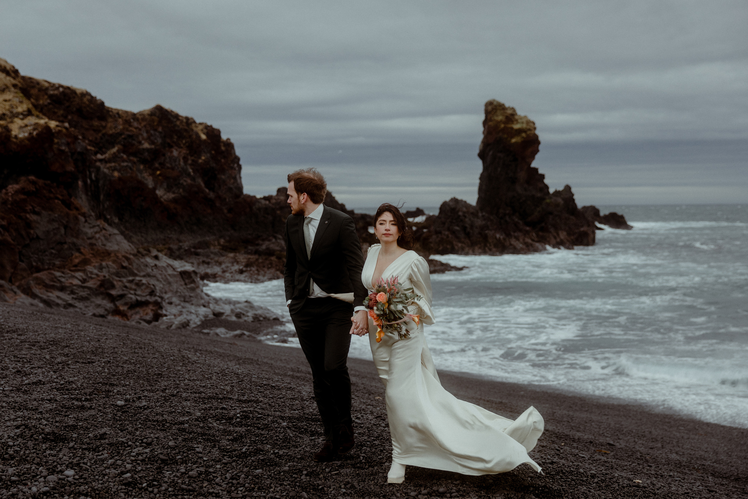 Elopement at Snaefellsnes Iceland | Wedding photos with Icelandic horses. Iceland elopement photographer & videographer