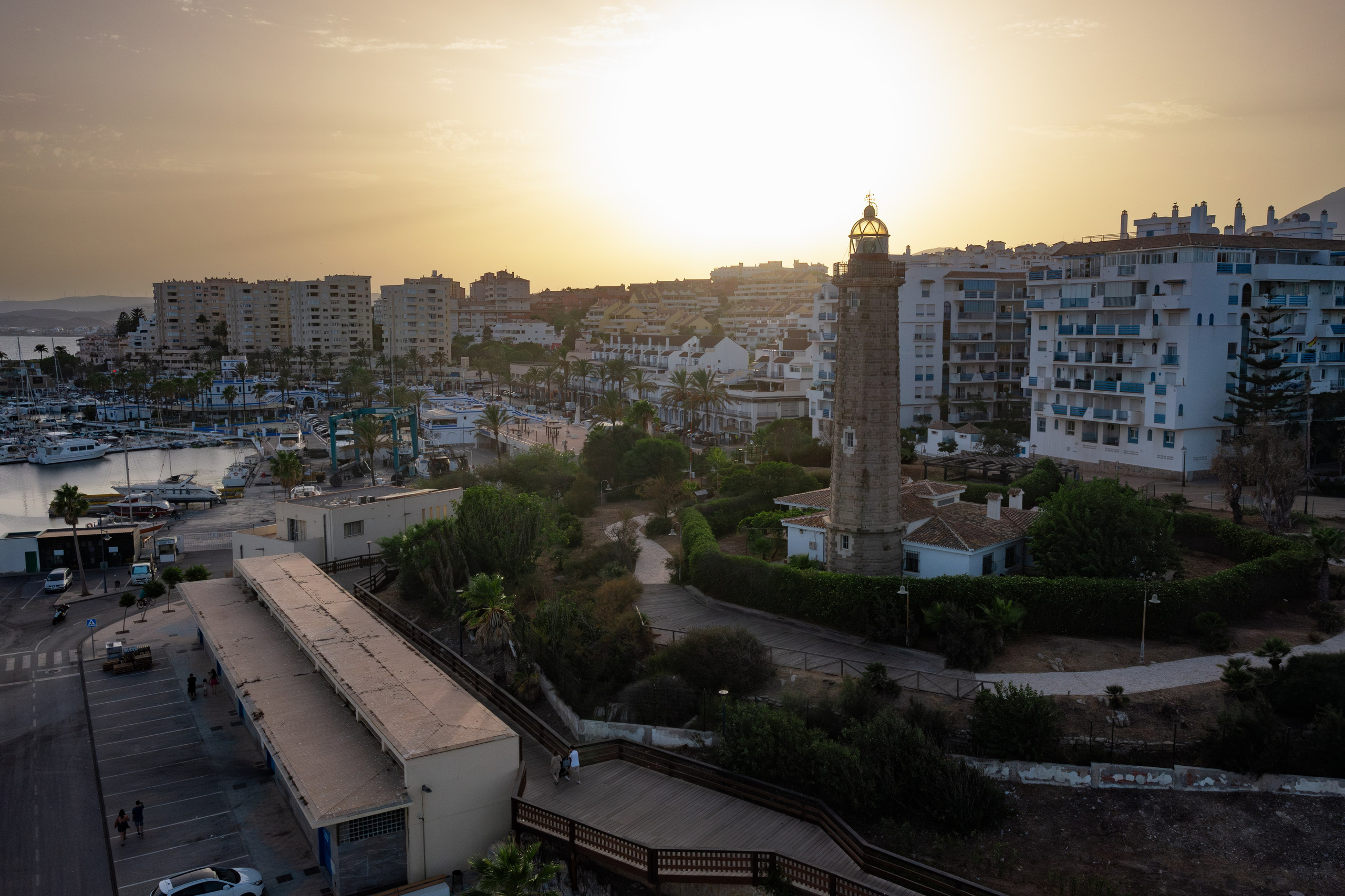 Aerial view of Estepona golden beaches and city center by Estepona real estate photographer