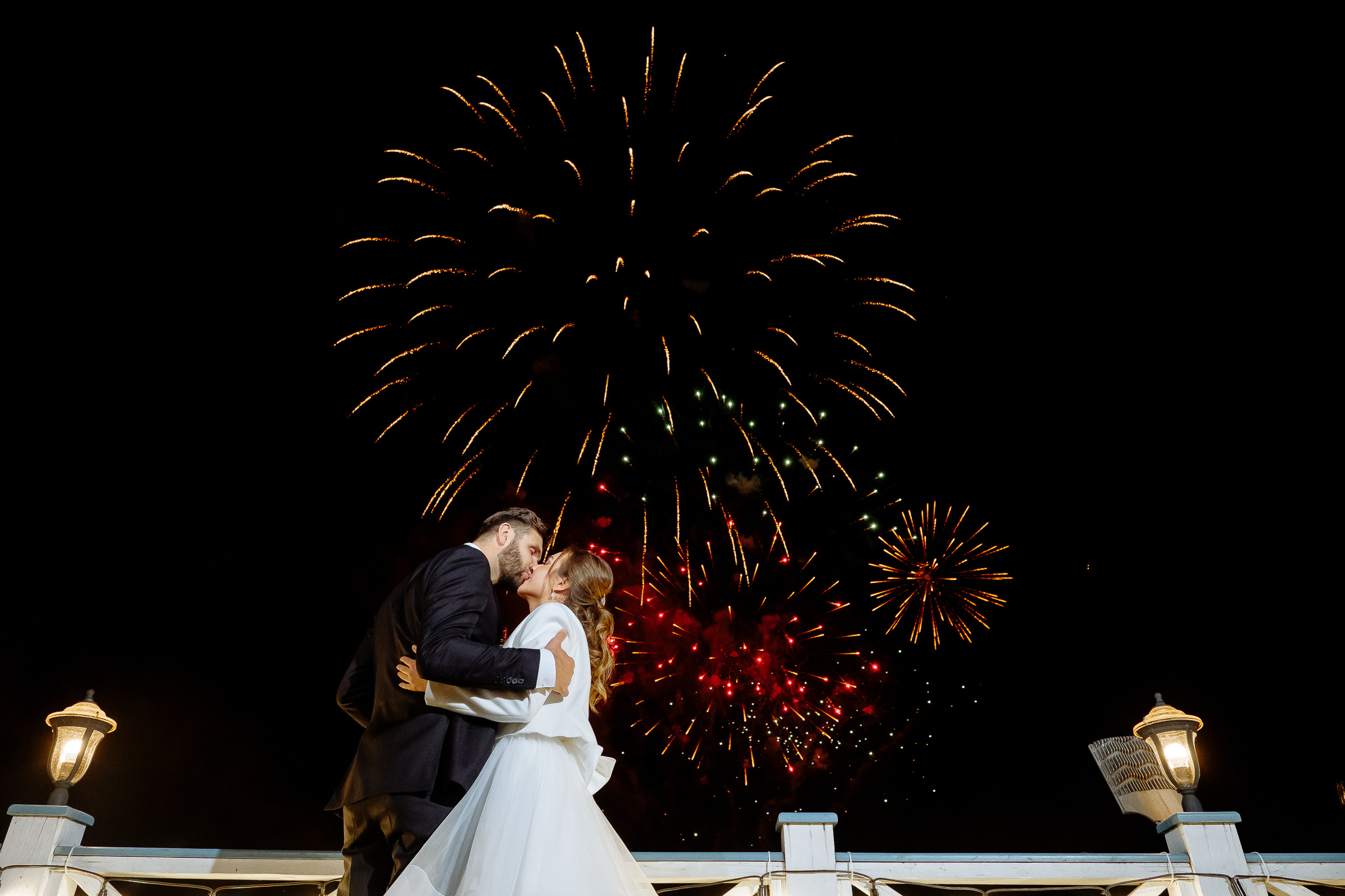 Fireworks over riverside, by Tanya Bodgan, Newquay wedding photography.