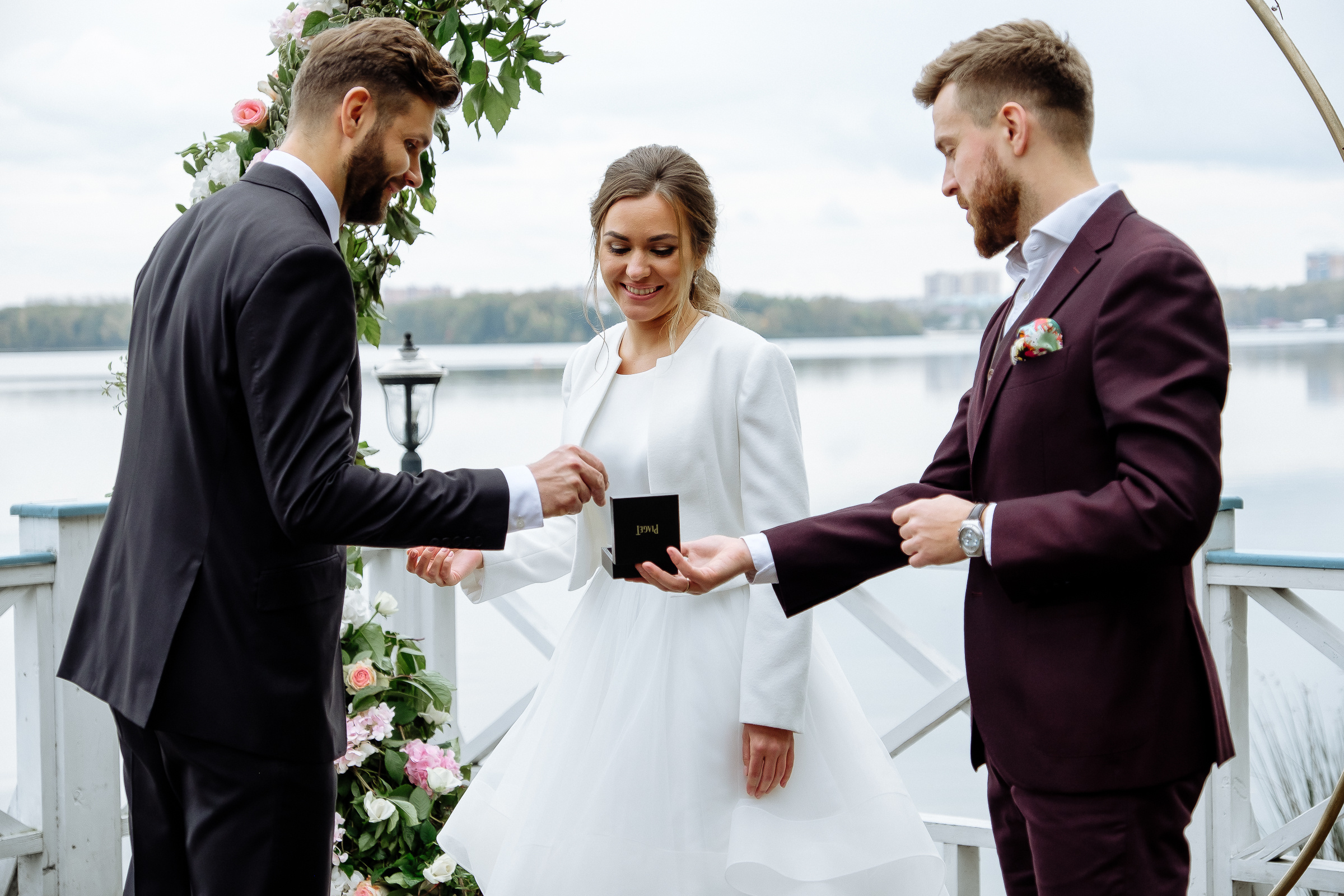 Ring exchange by riverside, by Tanya Bodgan, Newquay wedding photography.