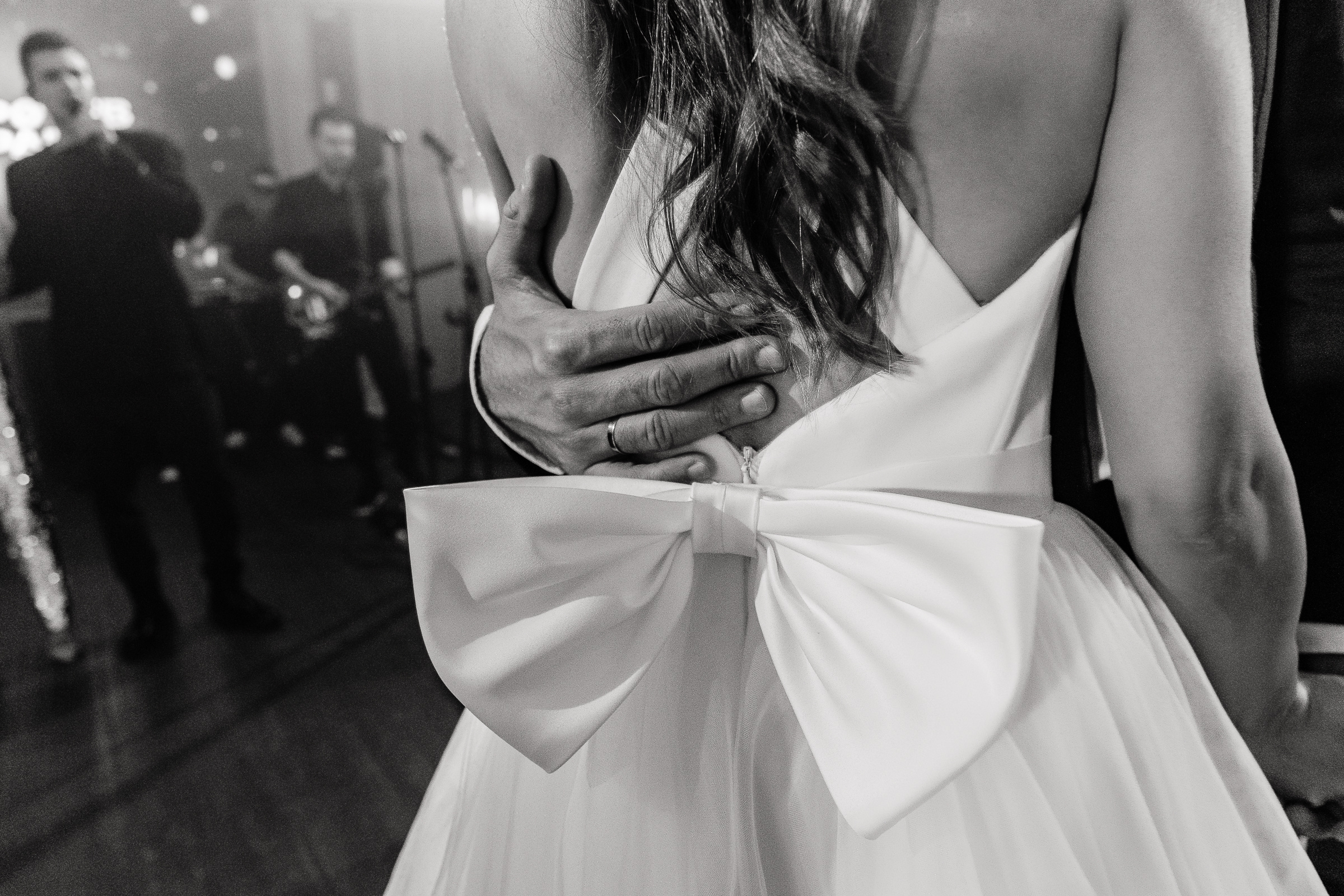 Bride close up on dance floor, by Tanya Bodgan, Bude editorial and reportage wedding photography.