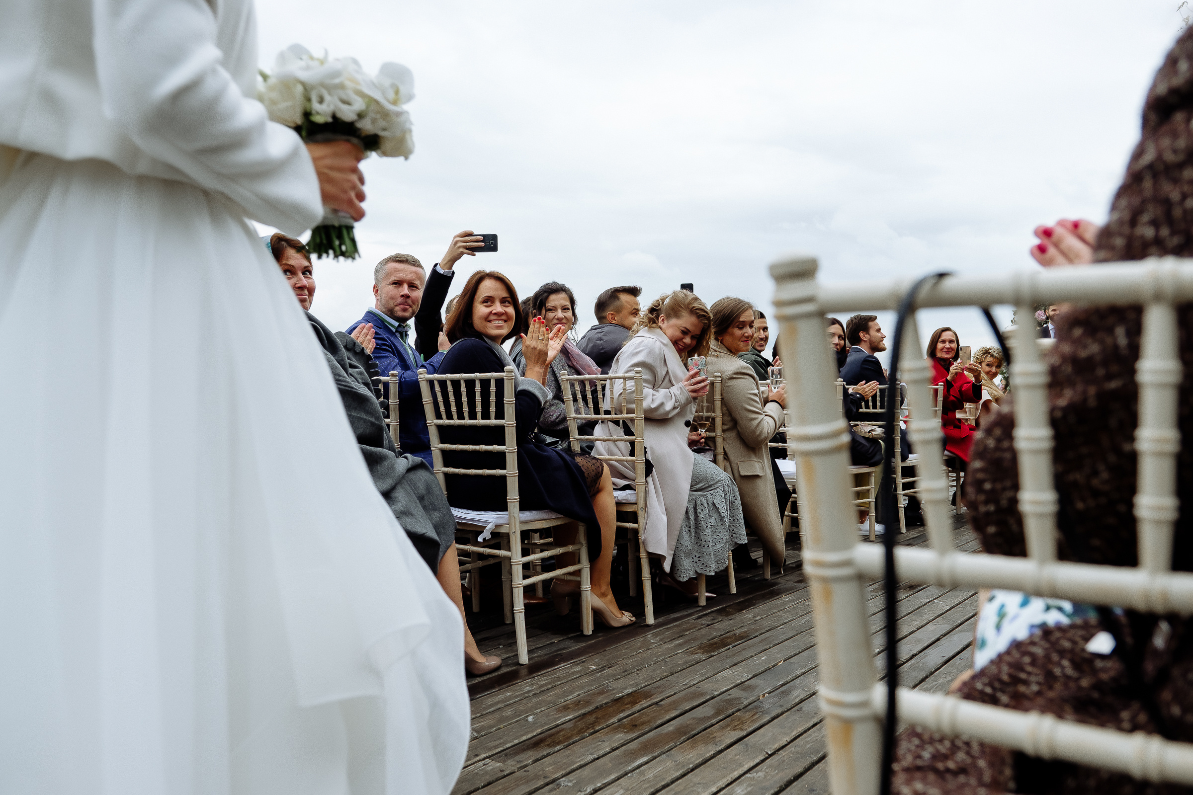 Guest’s reaction to bride, by Tanya Bodgan, St Ives wedding photography.