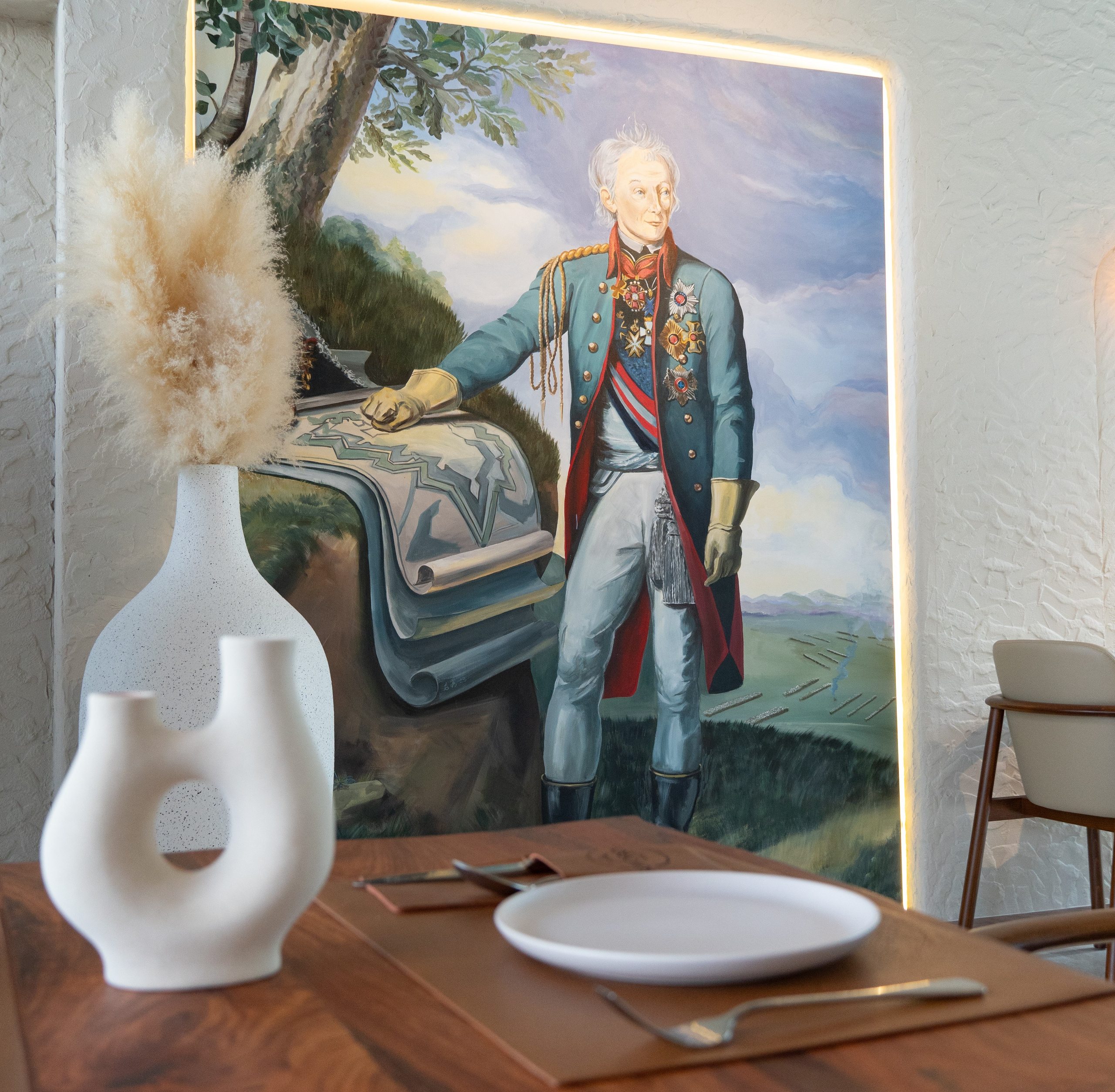 Free copy of the portrait  Count Alexander Vasilyevich Suvorov-Rymniksky, Prince of Italy by Charles de Steuben spesial for Restaurant "GRAND Suvoroff". Dubai. UAE.  2023. Acrylic on canvas. 220-150 cm. 