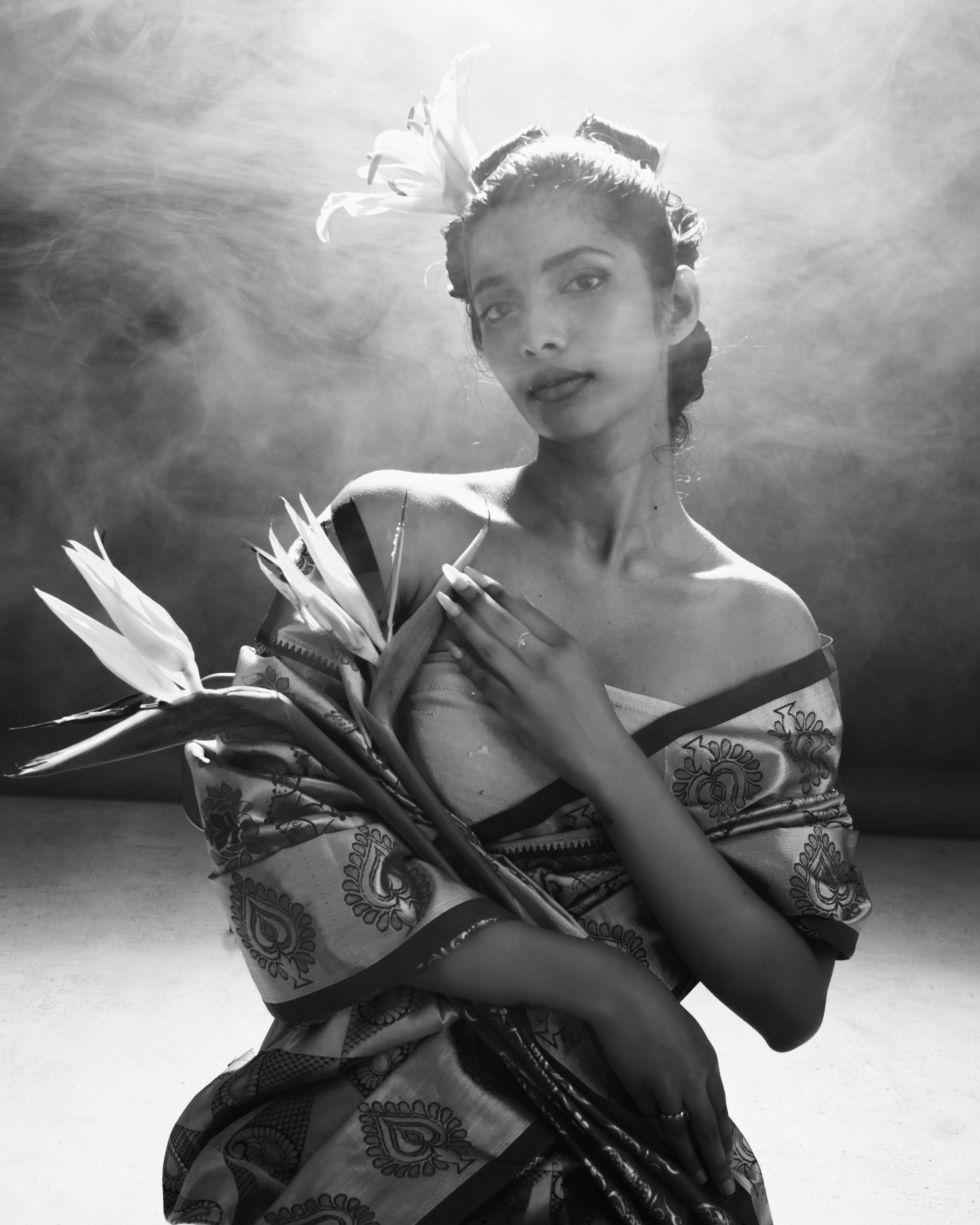 Black and White Saree Portrait in Chennai