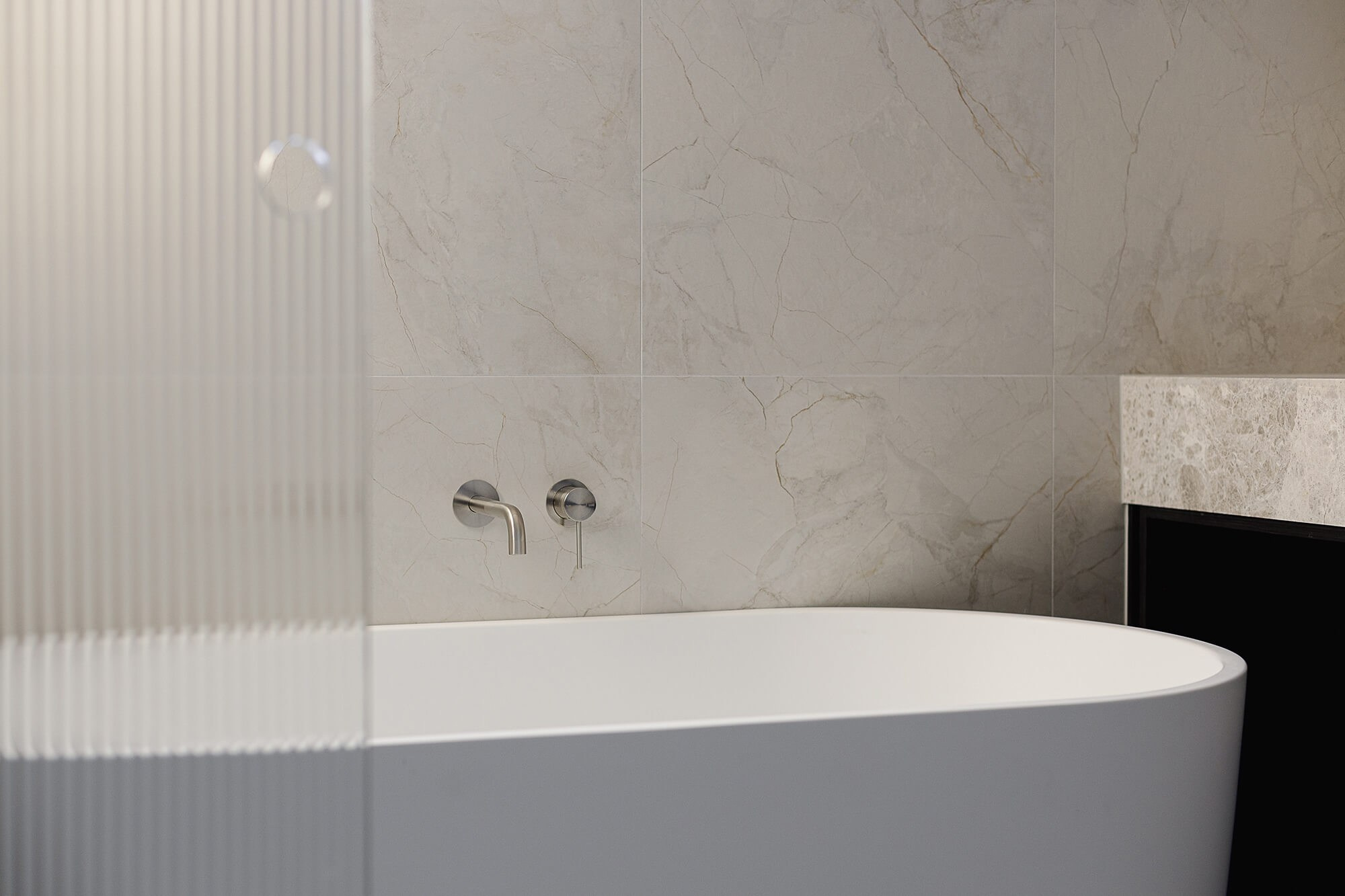 Bright bathroom with marble features – property photography Melbourne