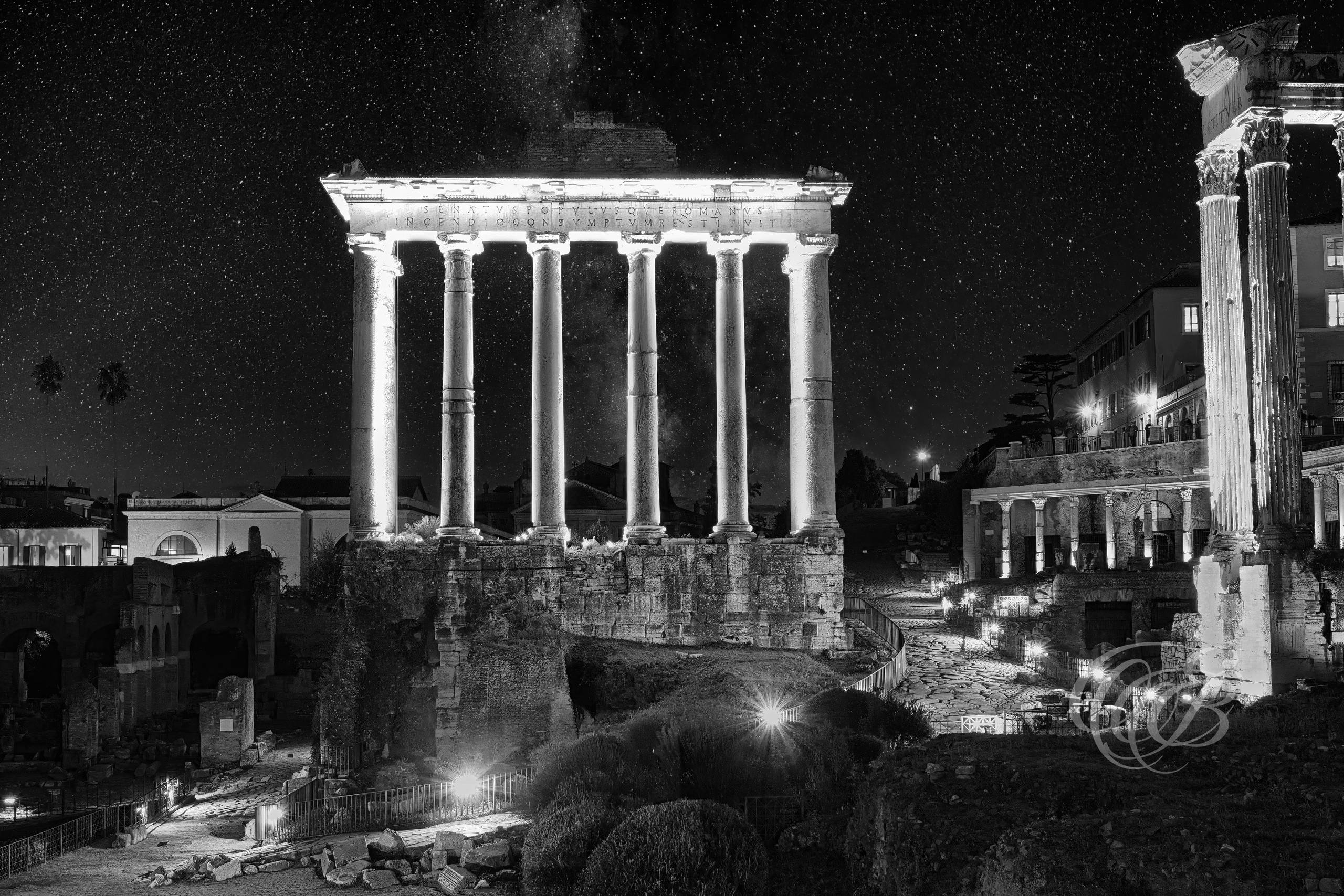 Rome Italy - The Roman Forum - Roman Fantasy - Eduardo Bartoli Fine Art Photography - Roman Forum at night with stars in the sky, a fine art photograph by Eduardo Bartoli.