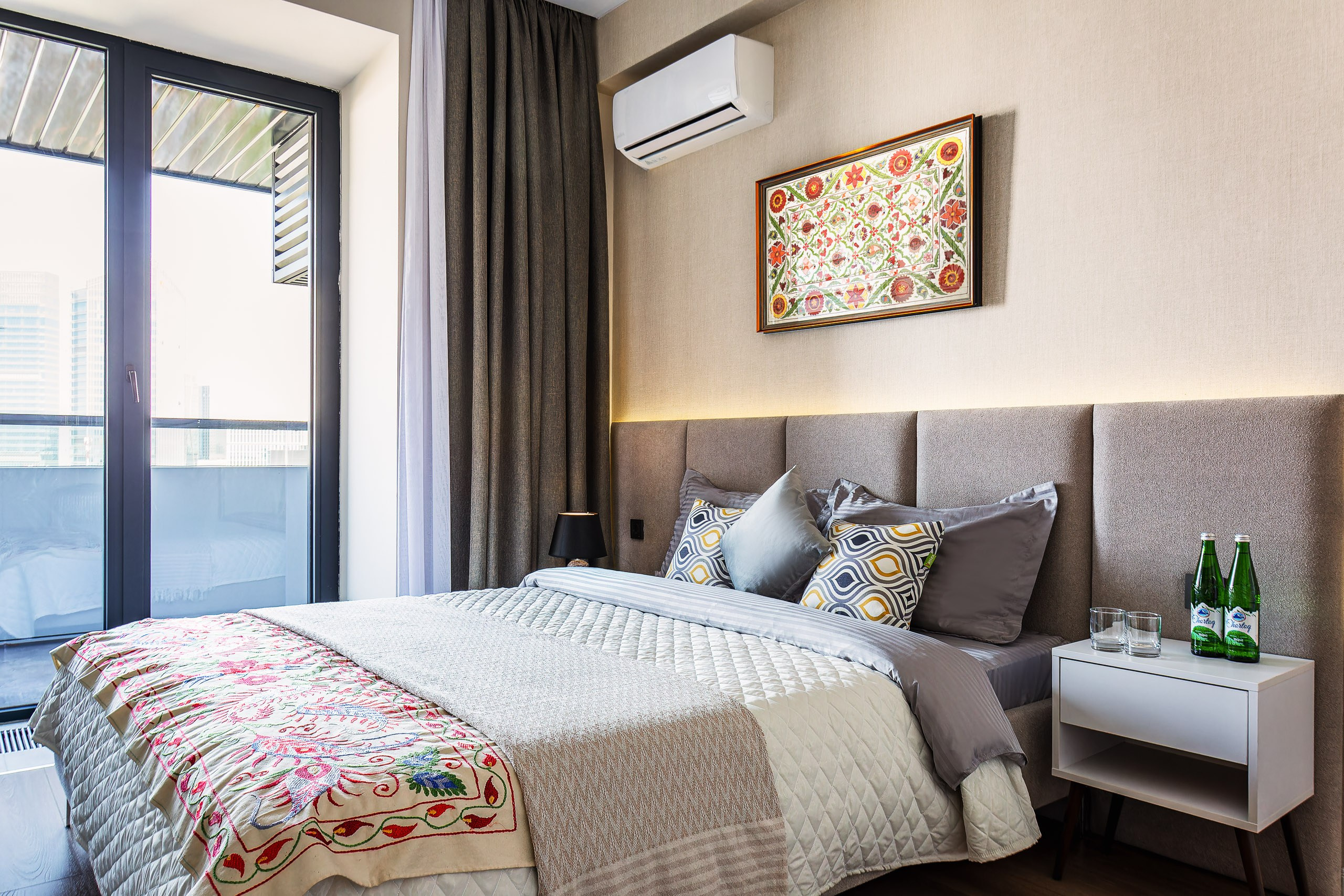 Interior photographer Tashkent — modern bedroom with natural light.