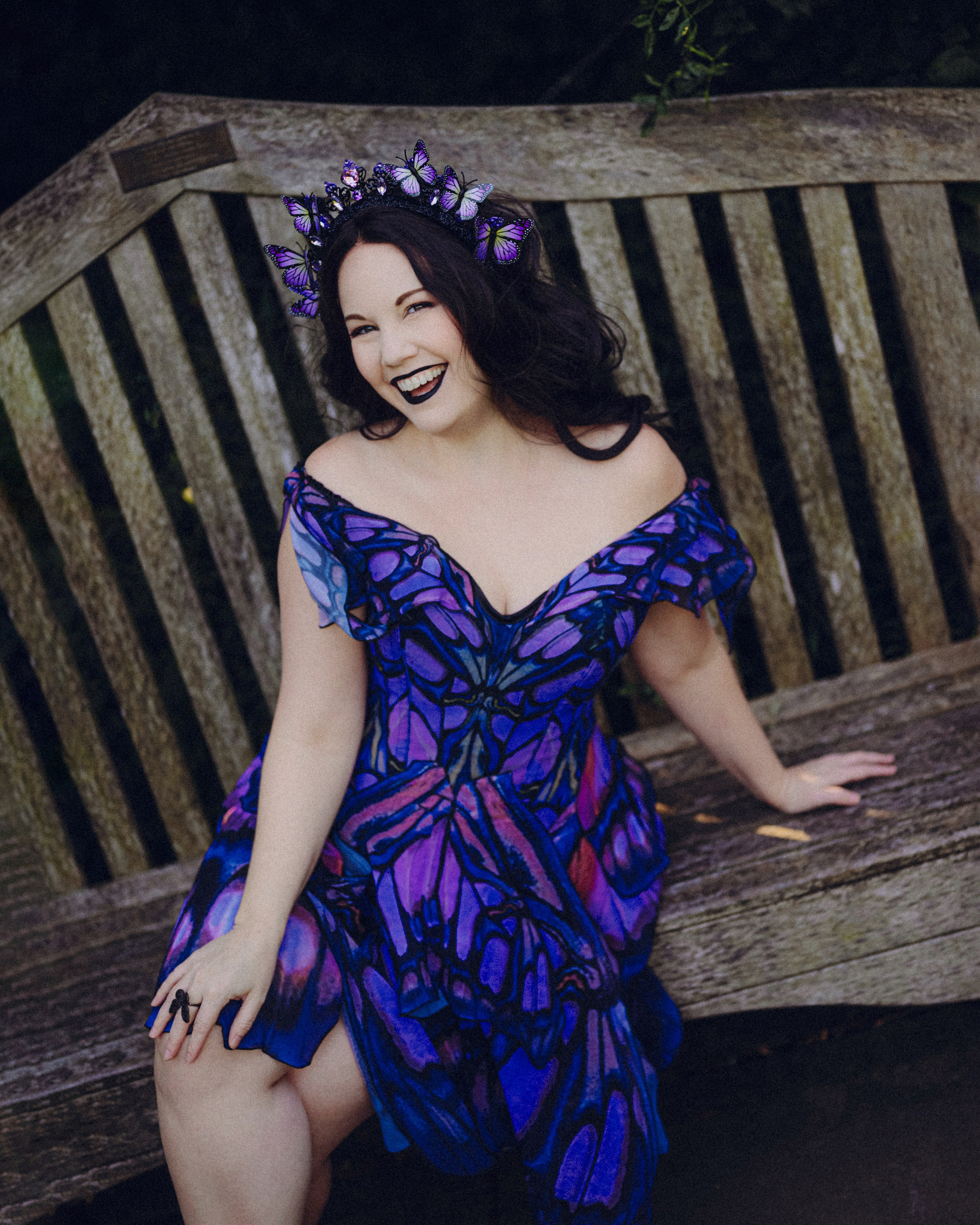 Butterfly purple fairy in a blooming garden. Moth & Moss Photography