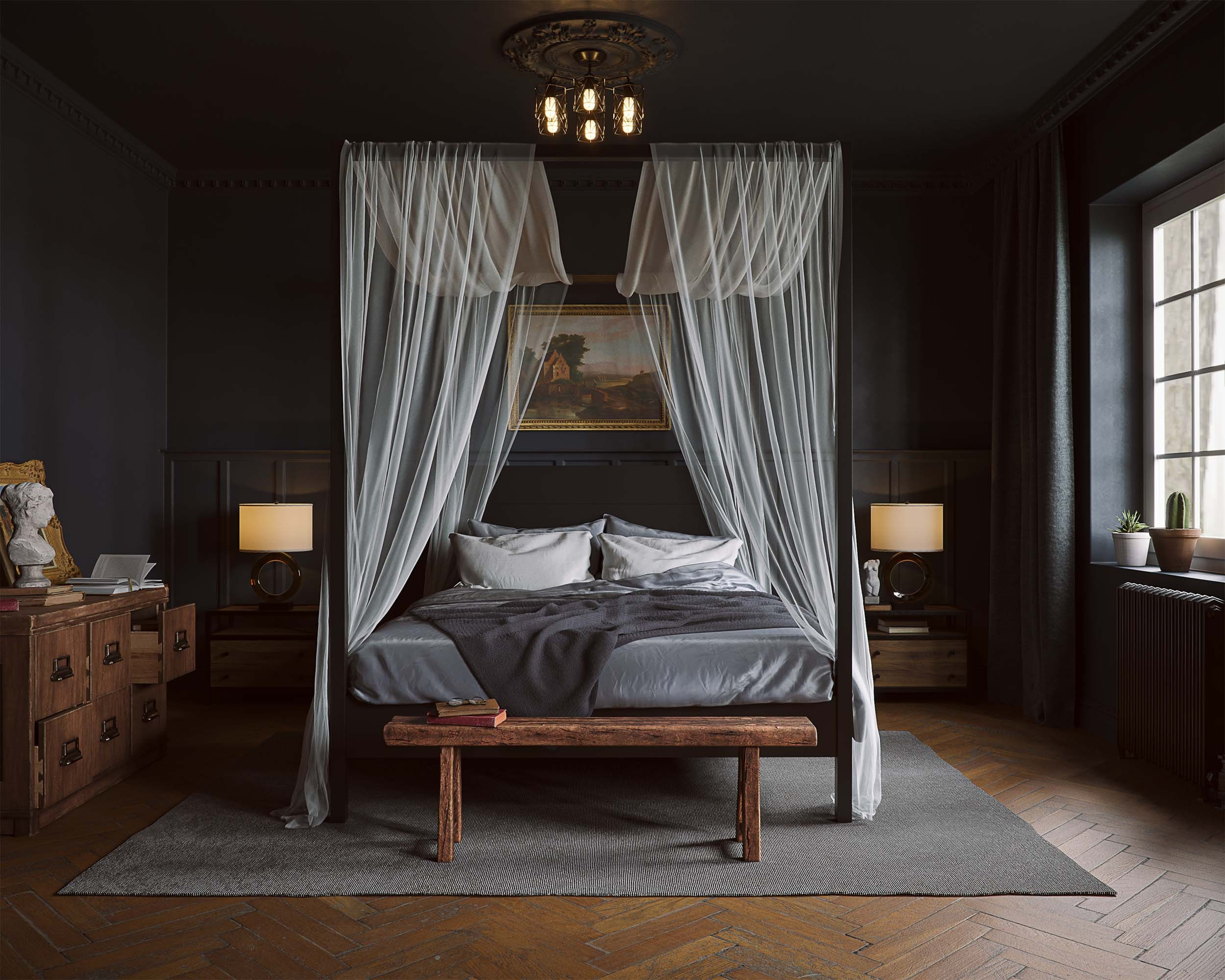 Dark Moody Bedroom. Leeway Visual Studio | 3D Architectural Visualization