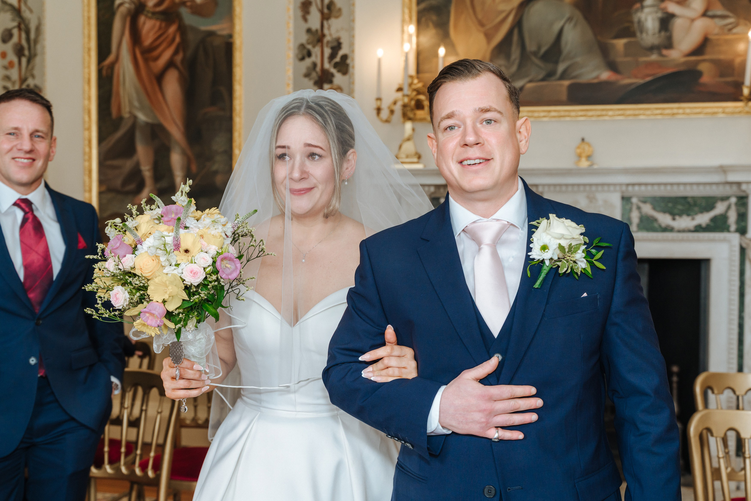 Luke and Nicola's first look moment at Danson House, captured by wedding photographer Ekaterina Romanova