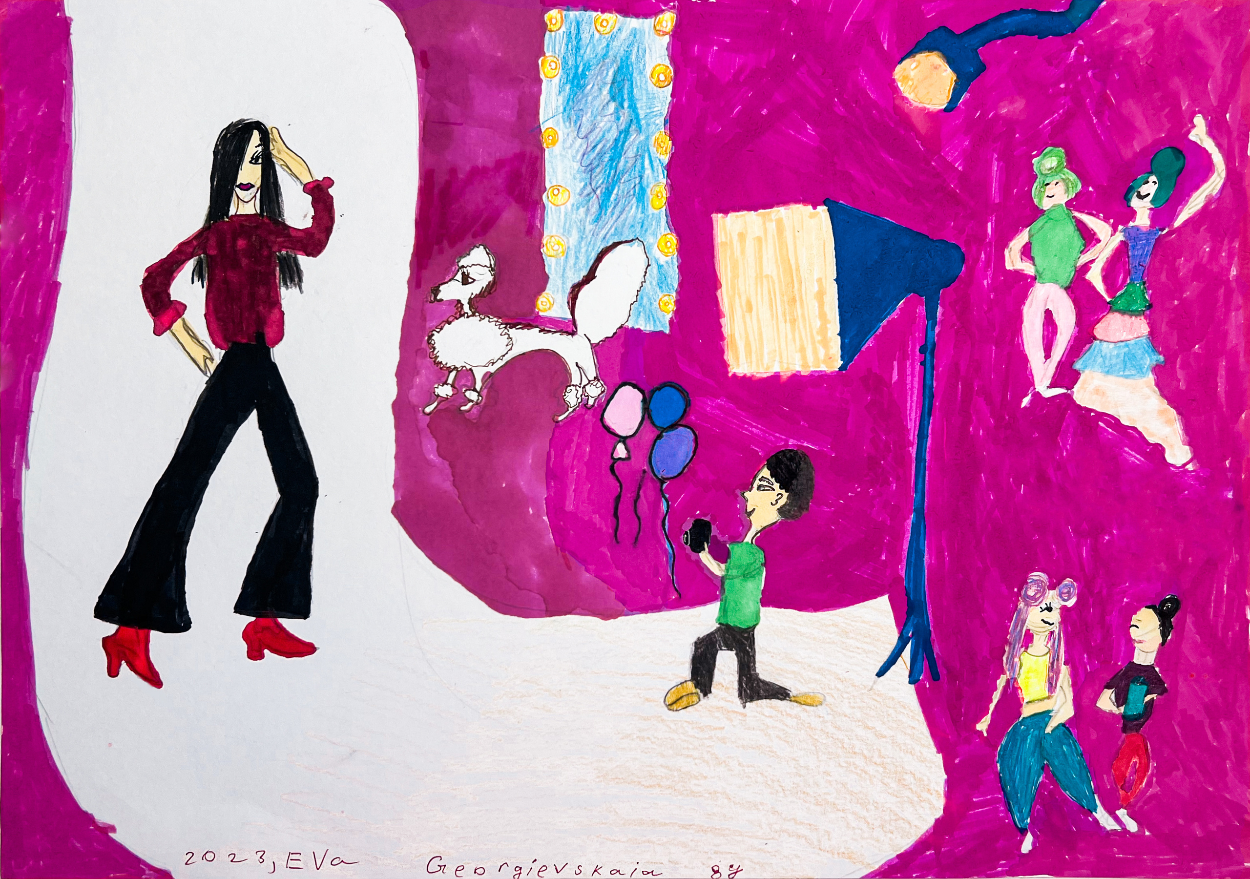 Eva Georgievskaya. 8 years. "Photographer and model". Artwork for the PlayArtUAE contest on the topic of favorite professions. January. 2023                                                          Ева Георгиевская. 8 лет. "Фотограф и модель". Работа для конкурса PlayArtUAE на тему любимых профессий. Январь.  2023 