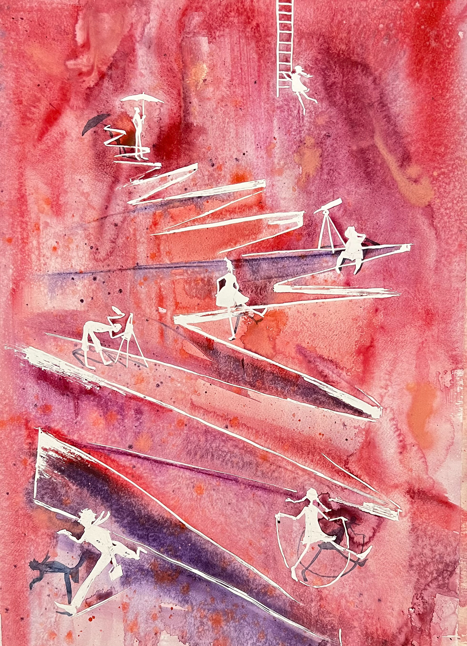 "Red mood" 2022. 70-50 cm. Watercolor, paper.  Dubai. UAE. 