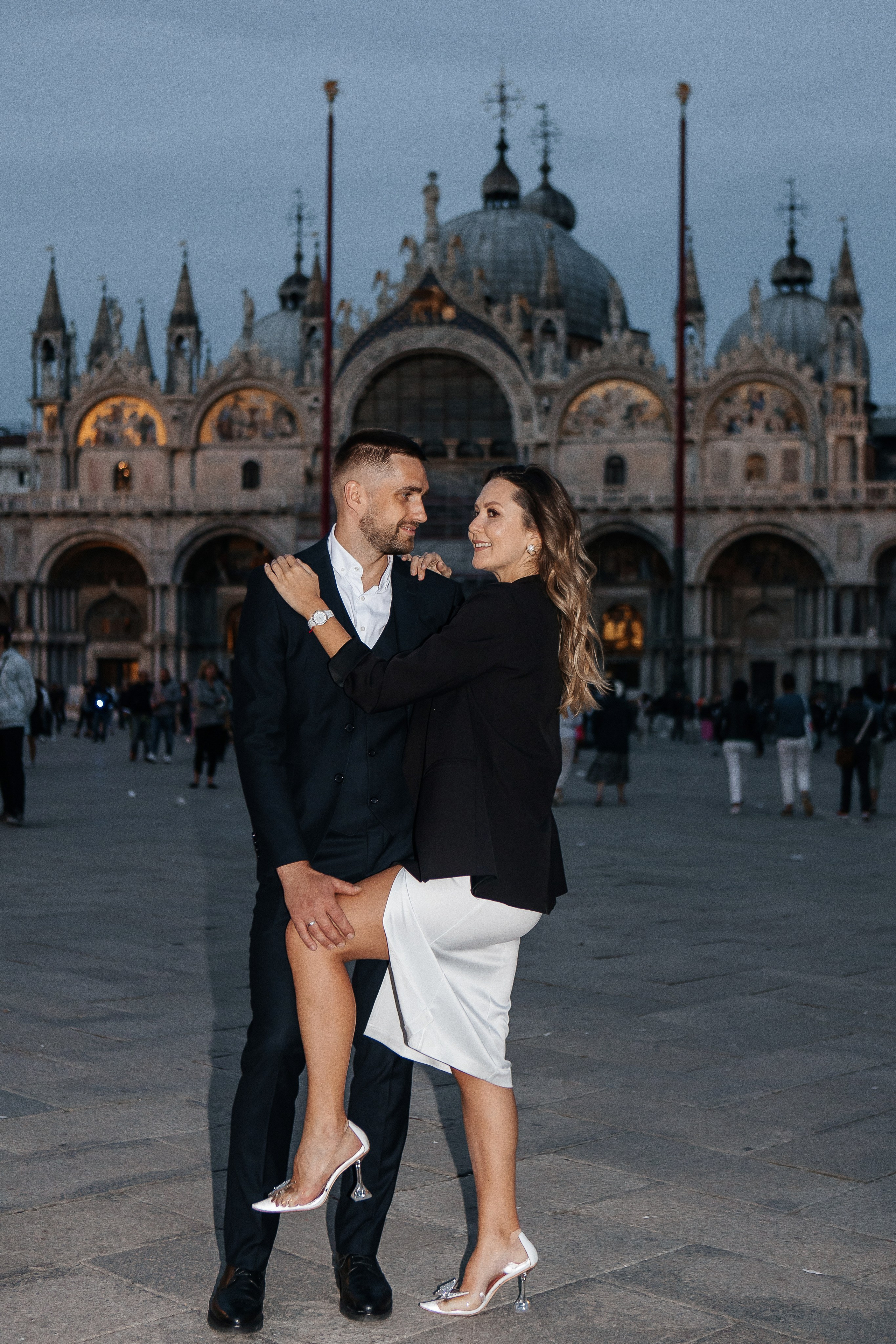 Love story in night Venice