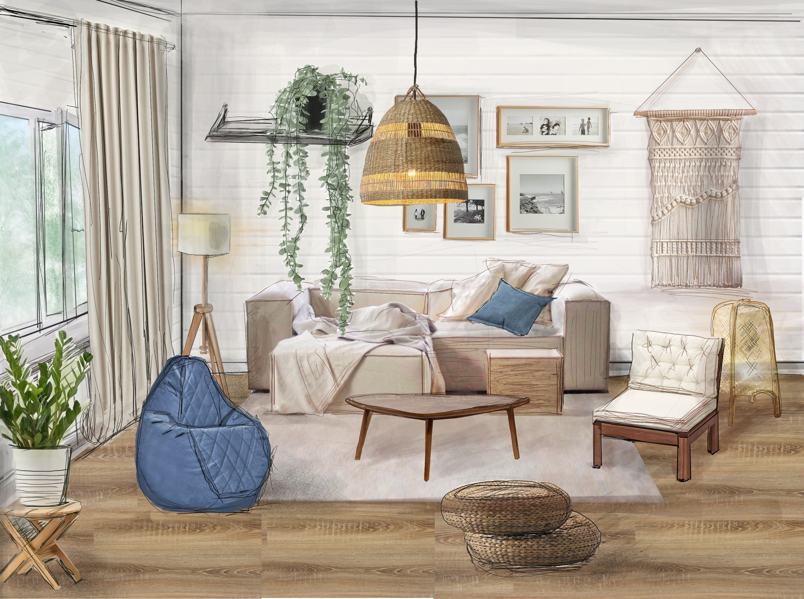 Collagen und Skizzen. Valeria Riazantseva. Interior Designerin und Dekorateurin