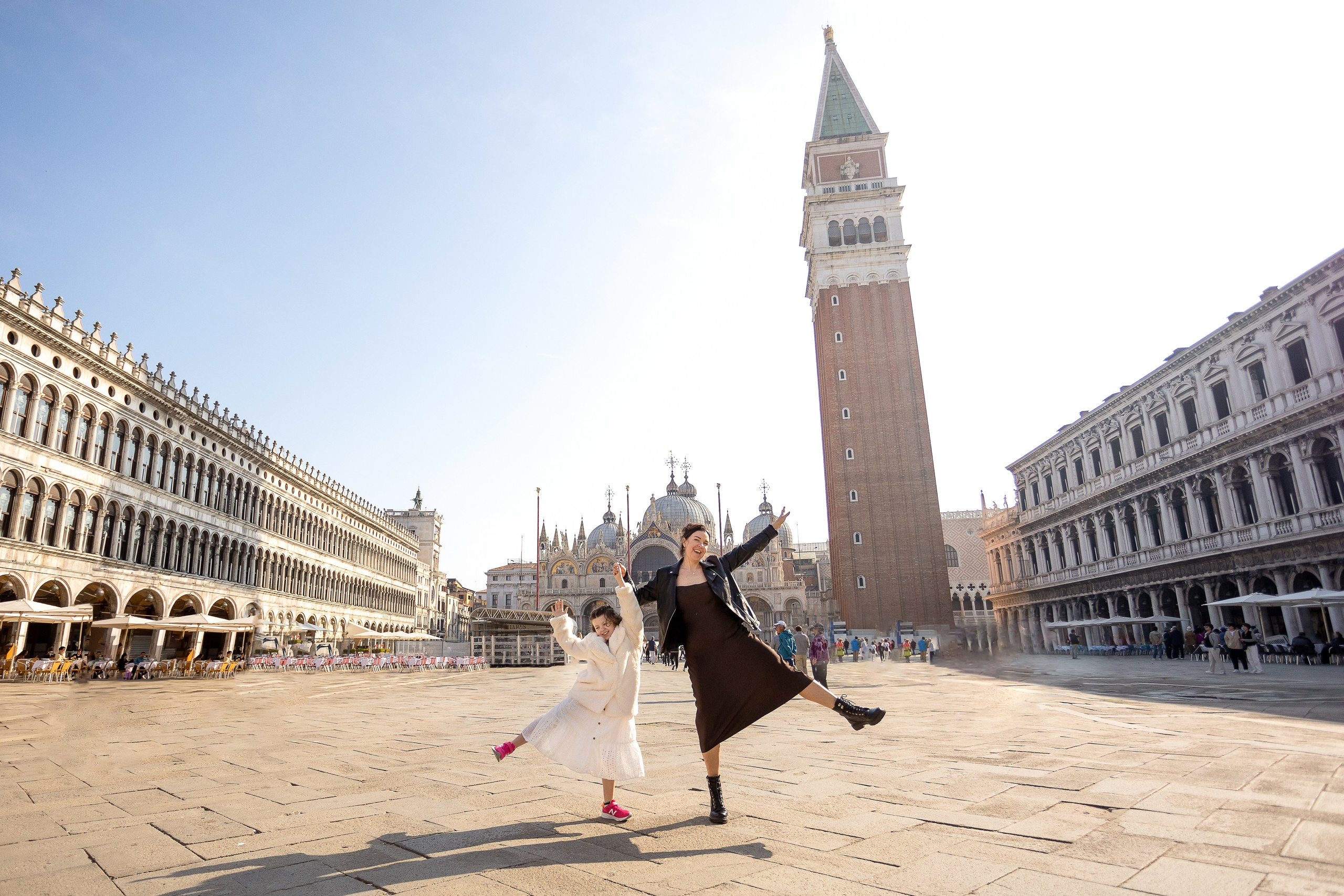 Mother and daughter at sunrise